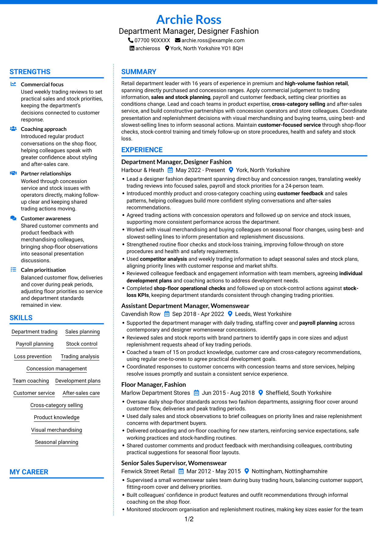 CV example — page 1