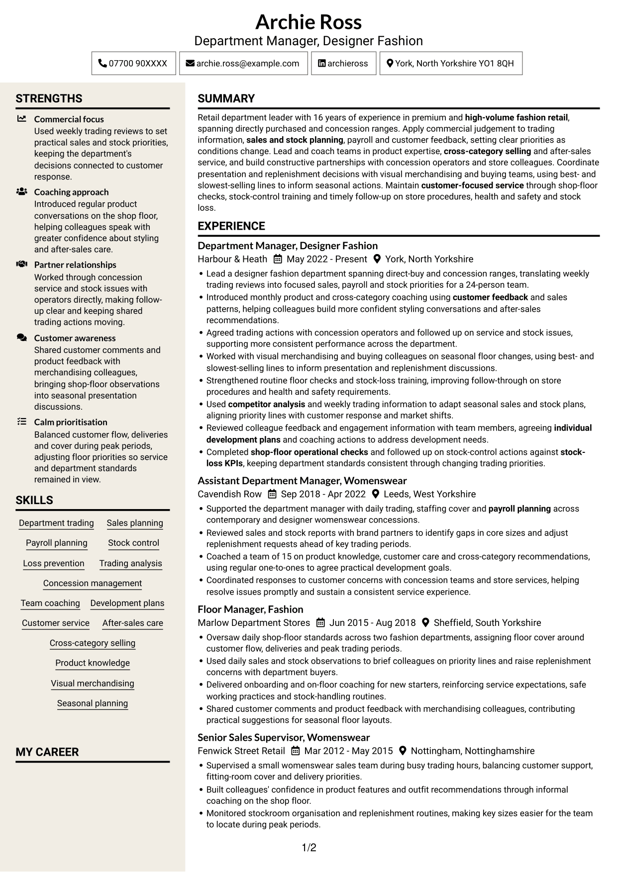 CV example — page 1