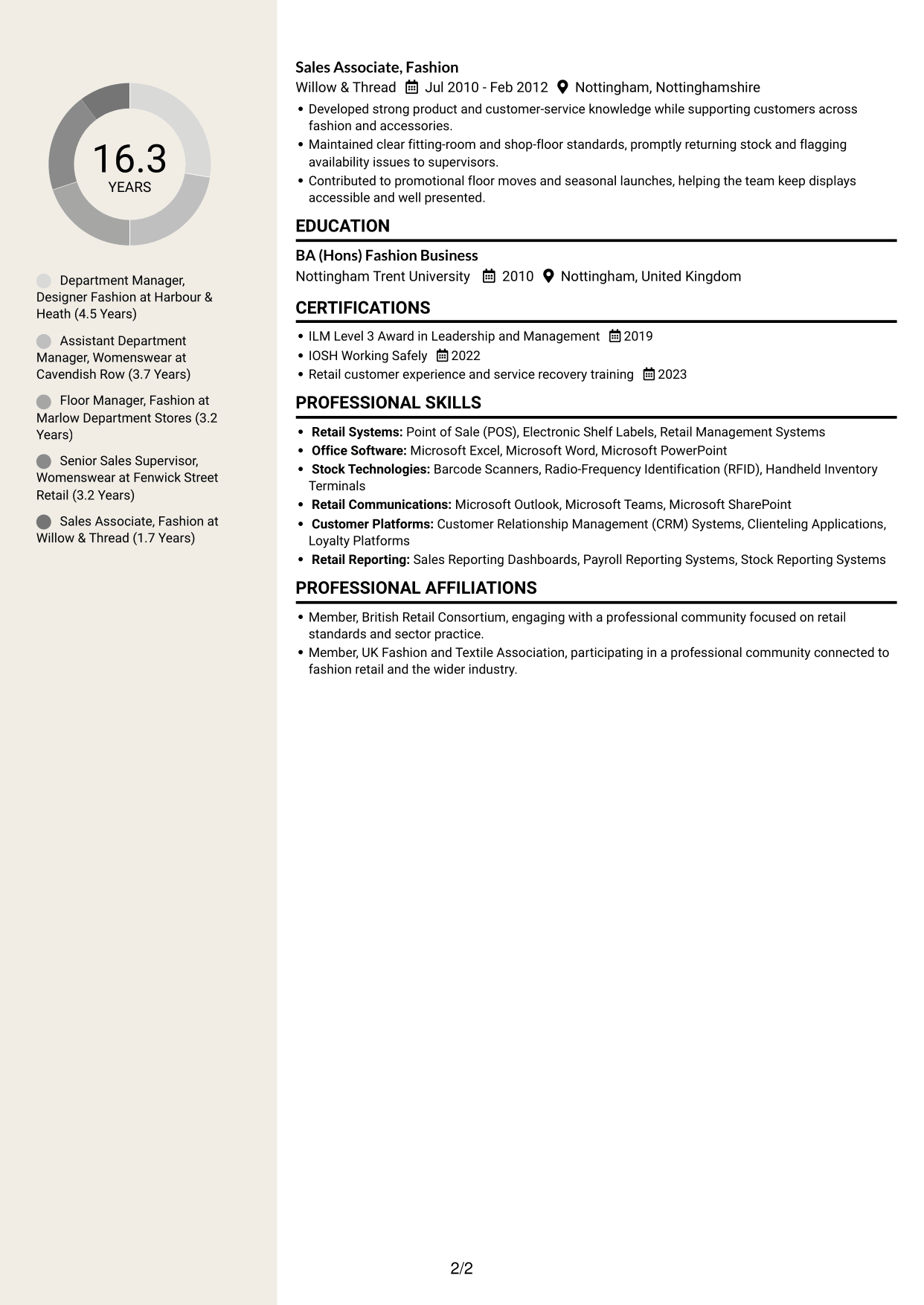 CV example — page 2