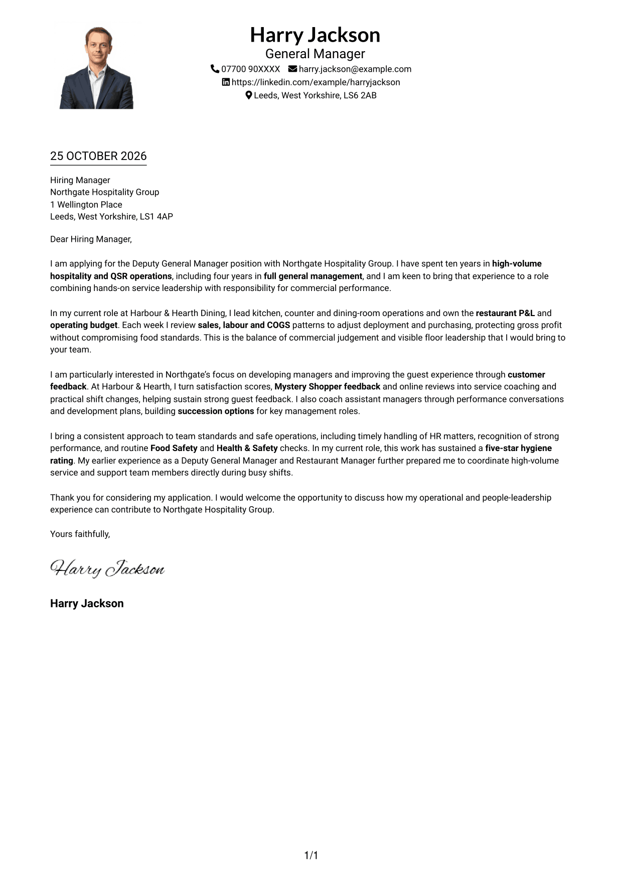 Cover letter example — page 1