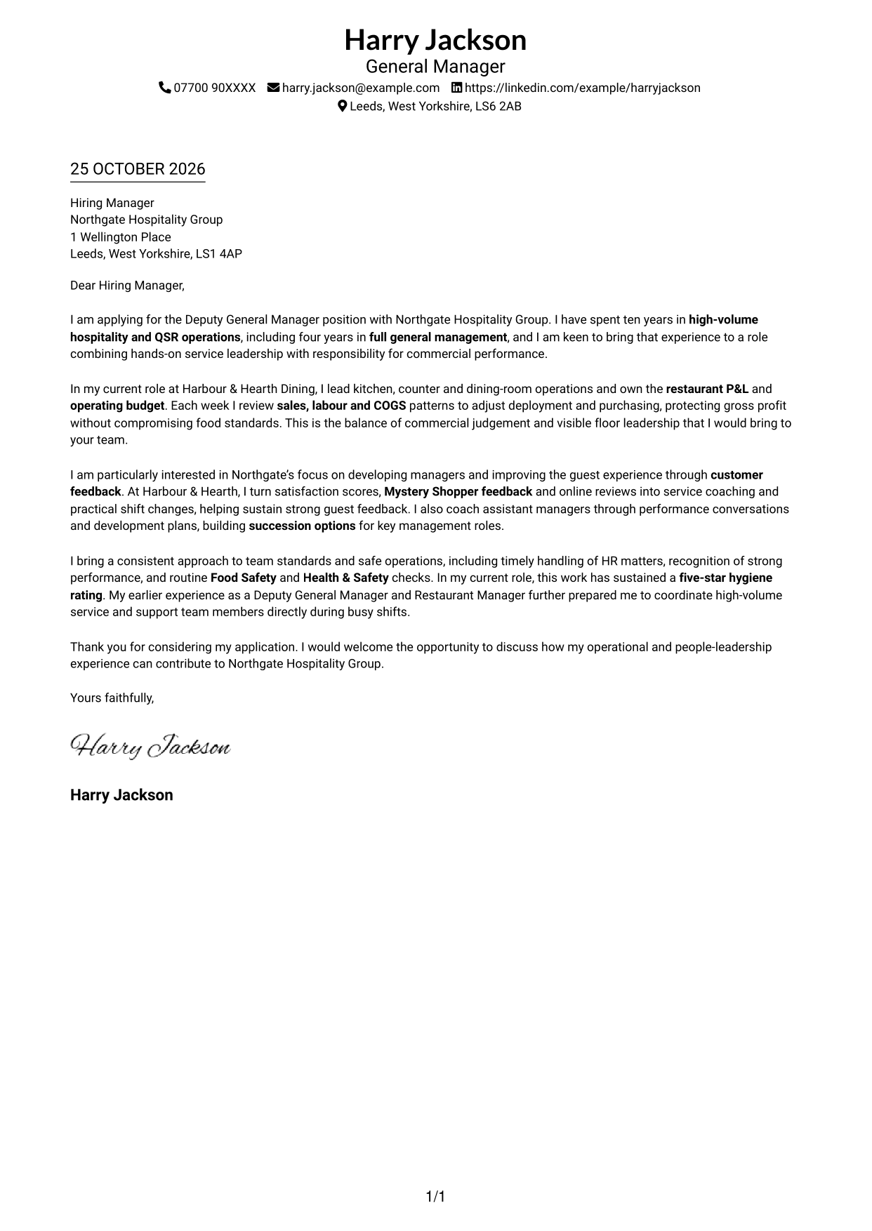 Cover letter example — page 1