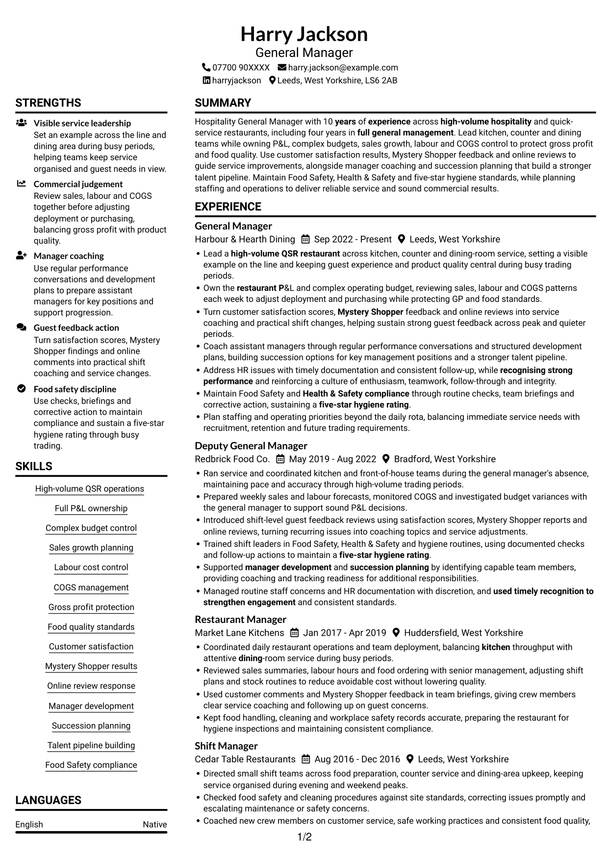 CV example — page 1