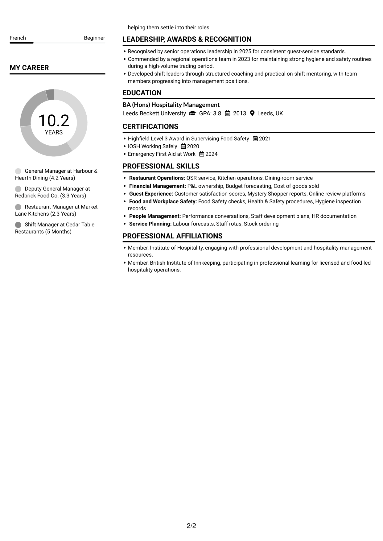 CV example — page 2