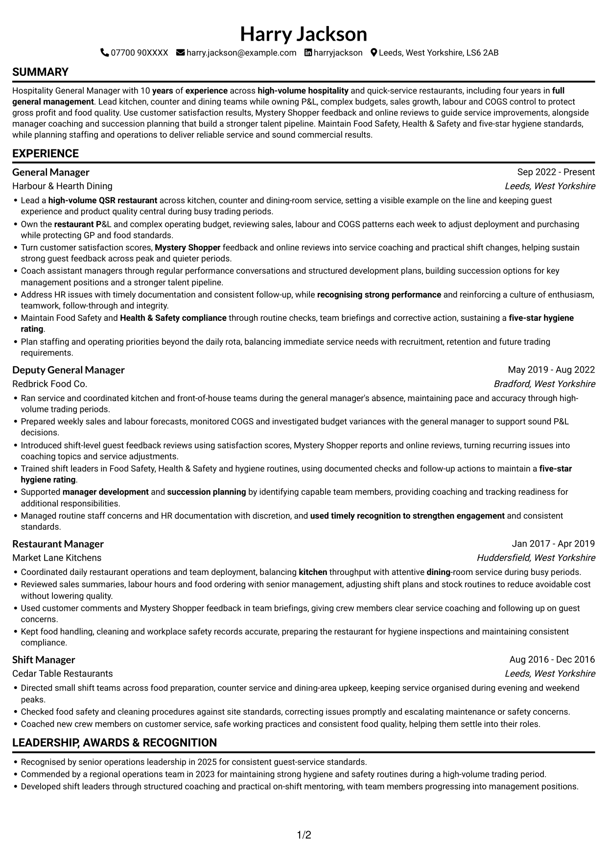 CV example — page 1