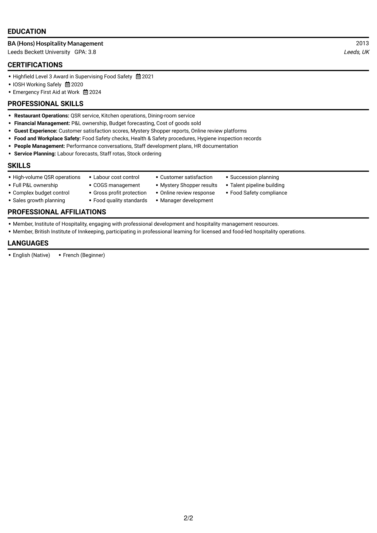 CV example — page 2