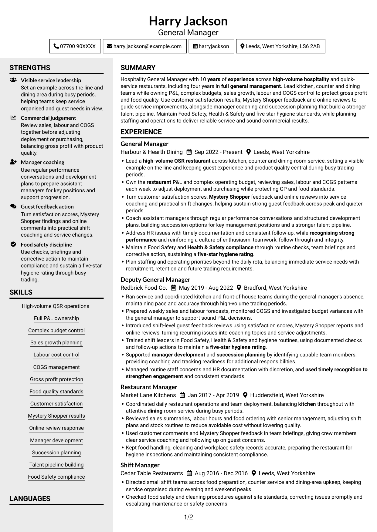 CV example — page 1