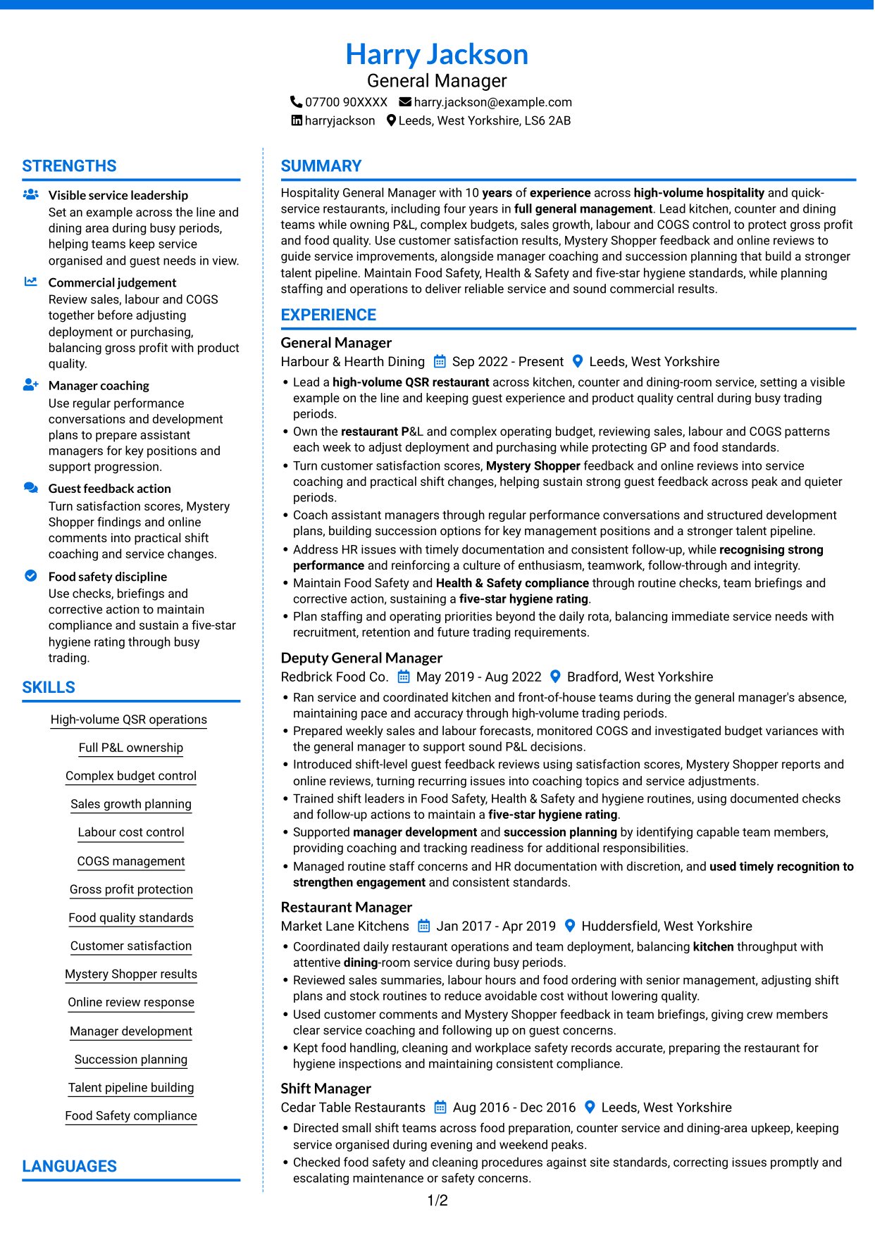 CV example — page 1