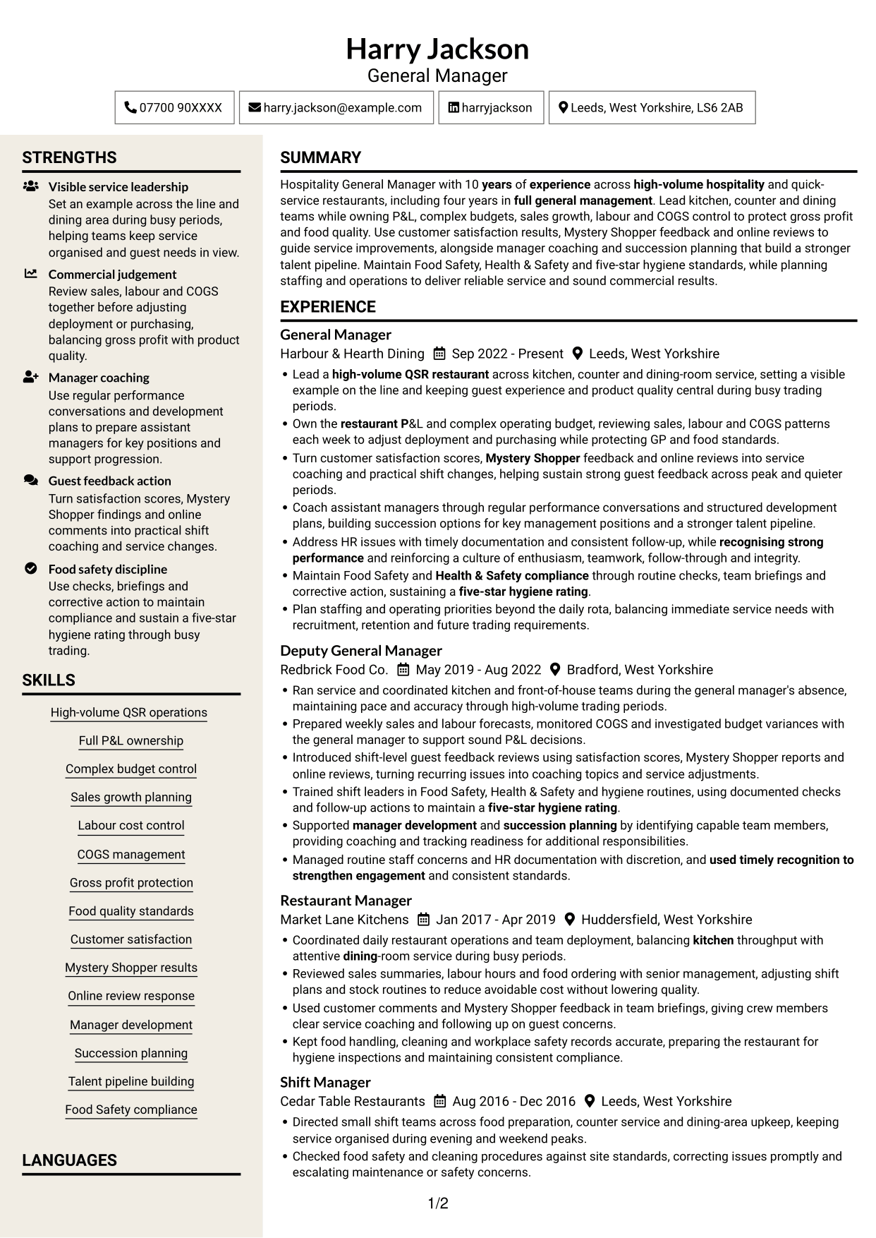 CV example — page 1