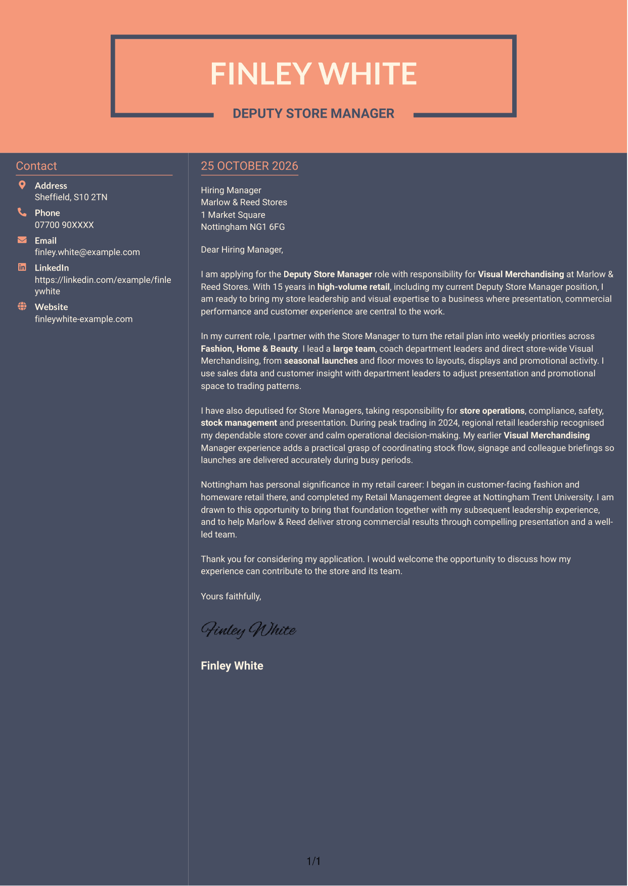 Cover letter example — page 1