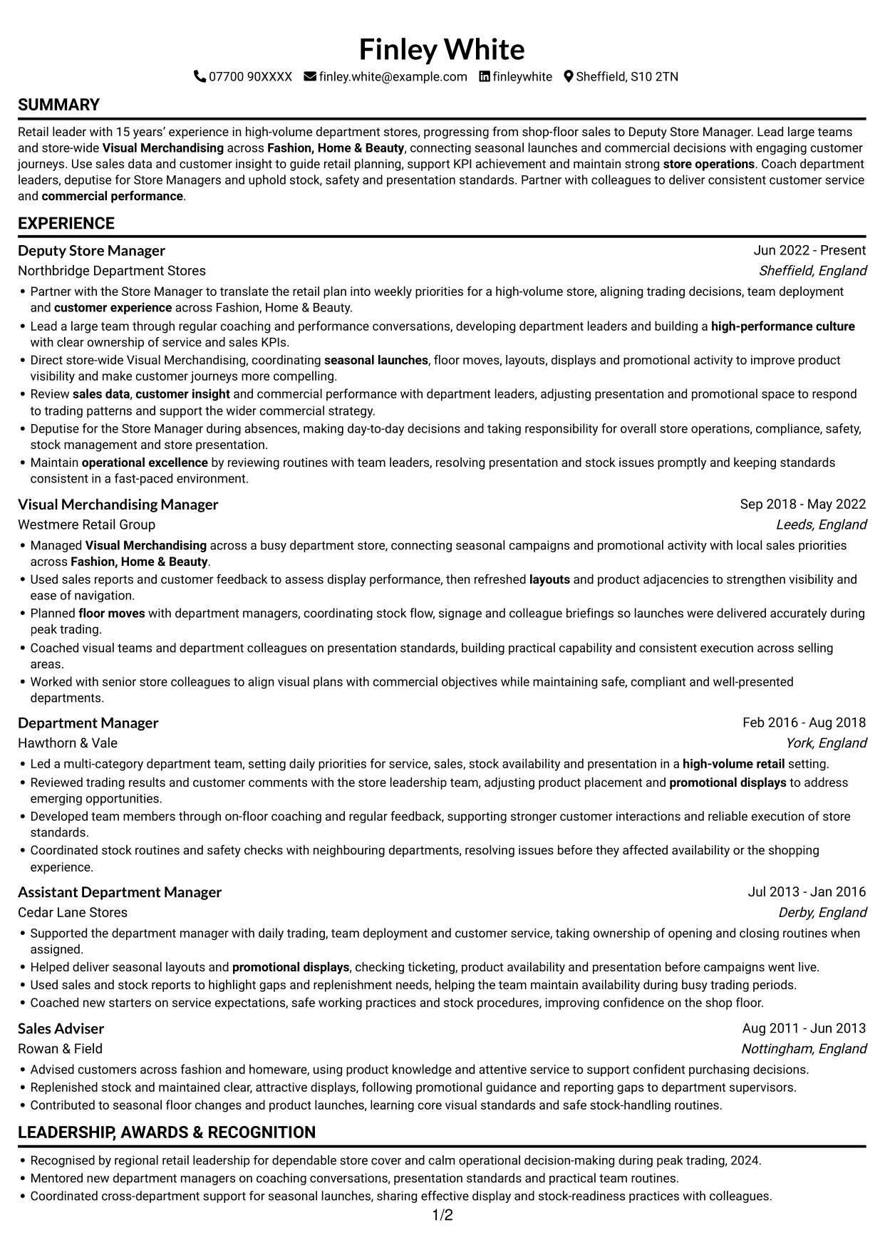 CV example — page 1