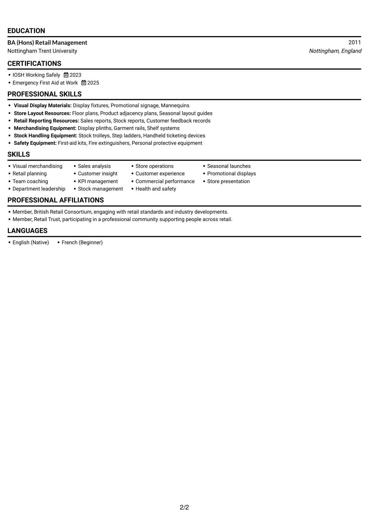 CV example — page 2