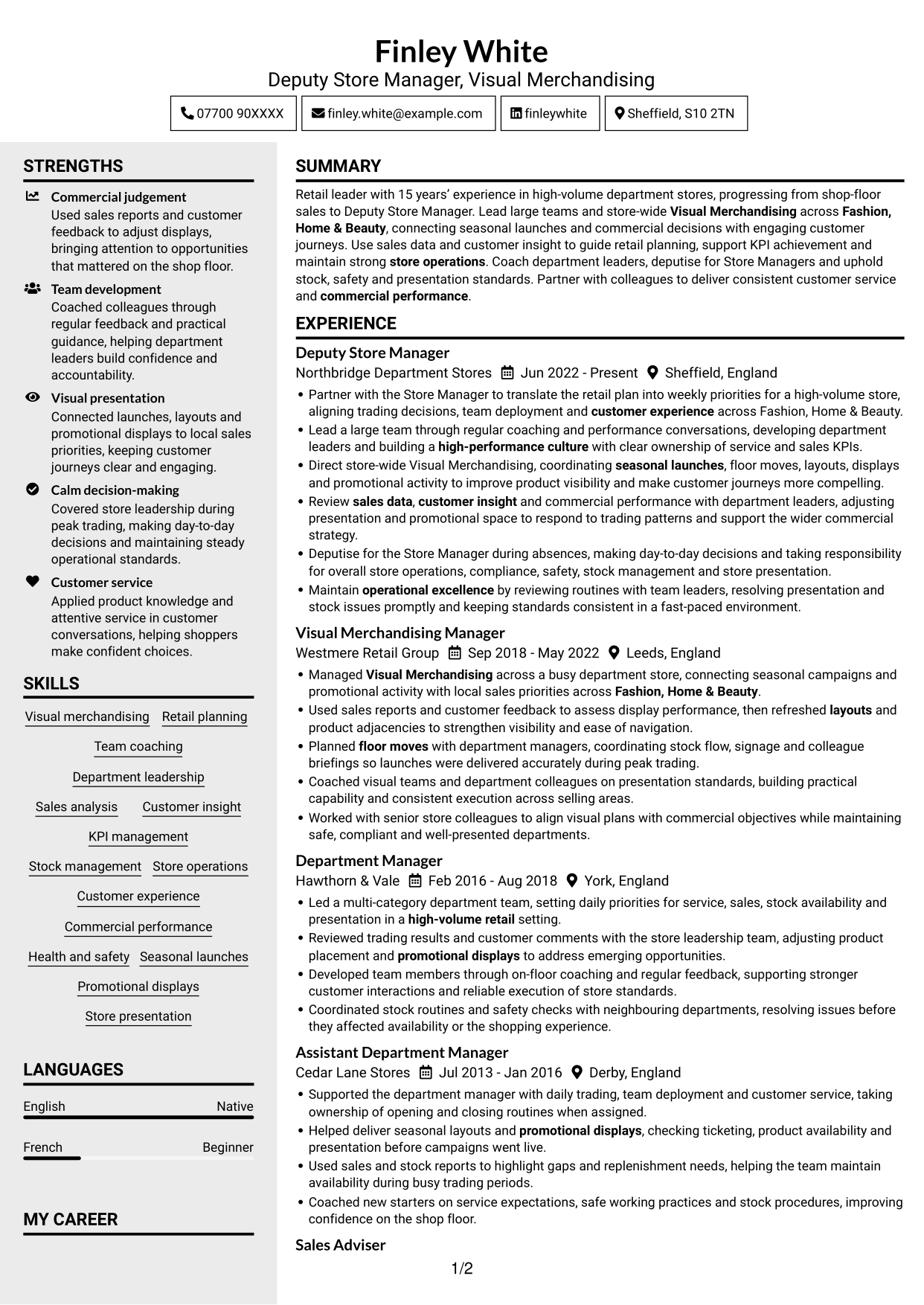 CV example — page 1