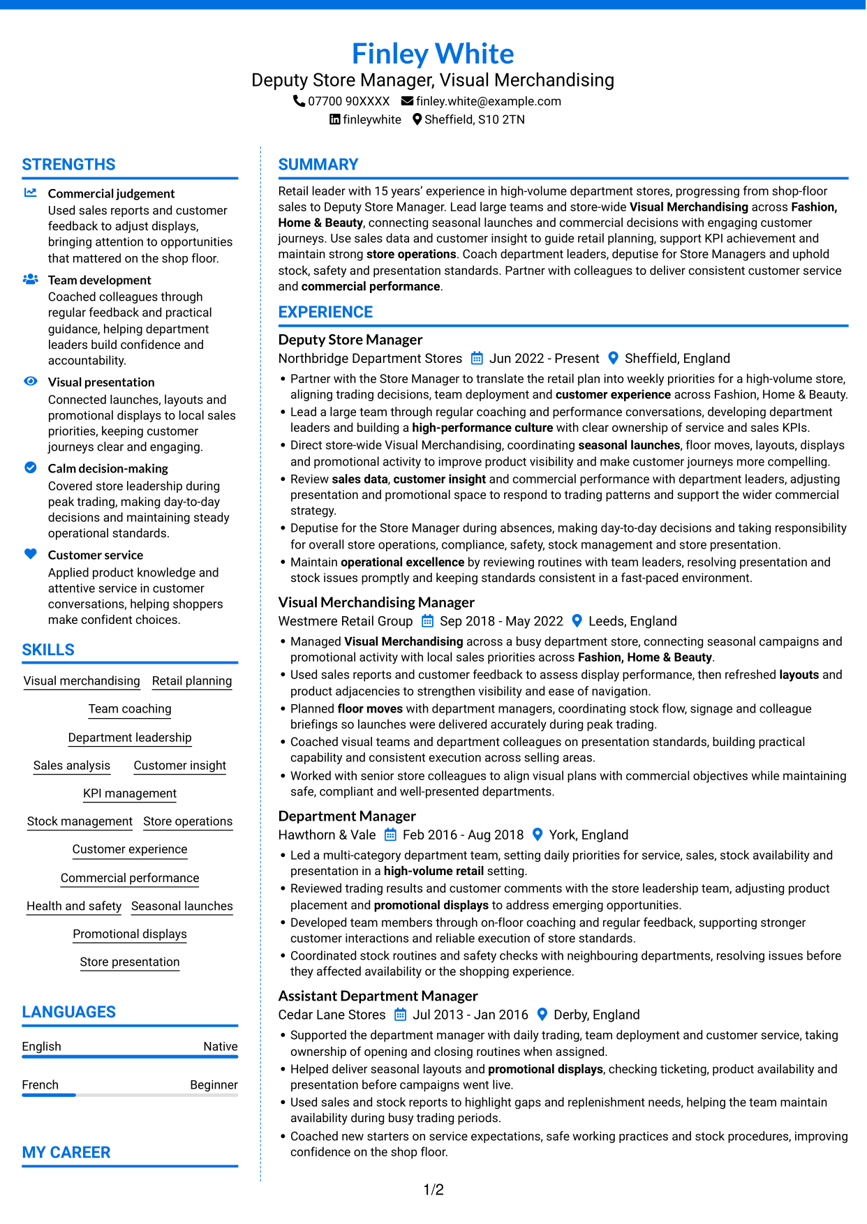 CV example — page 1