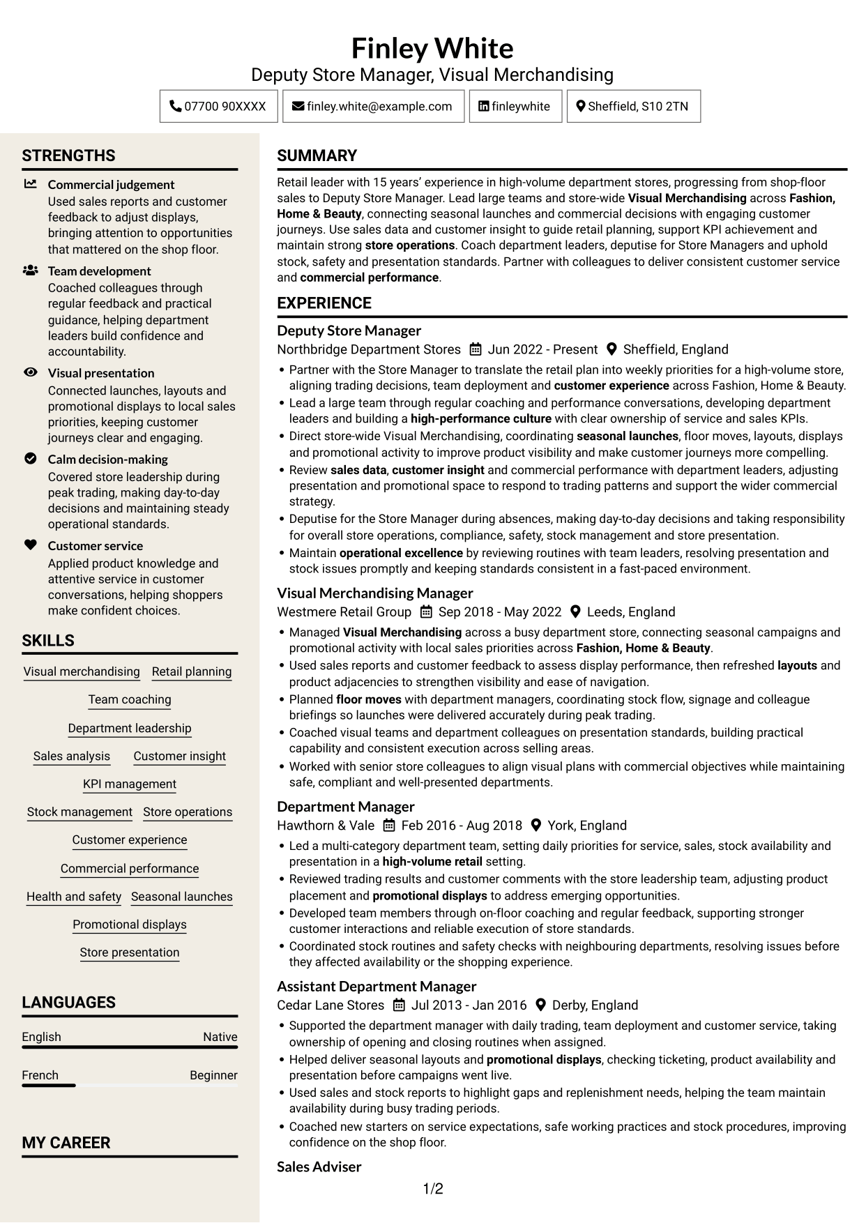 CV example — page 1