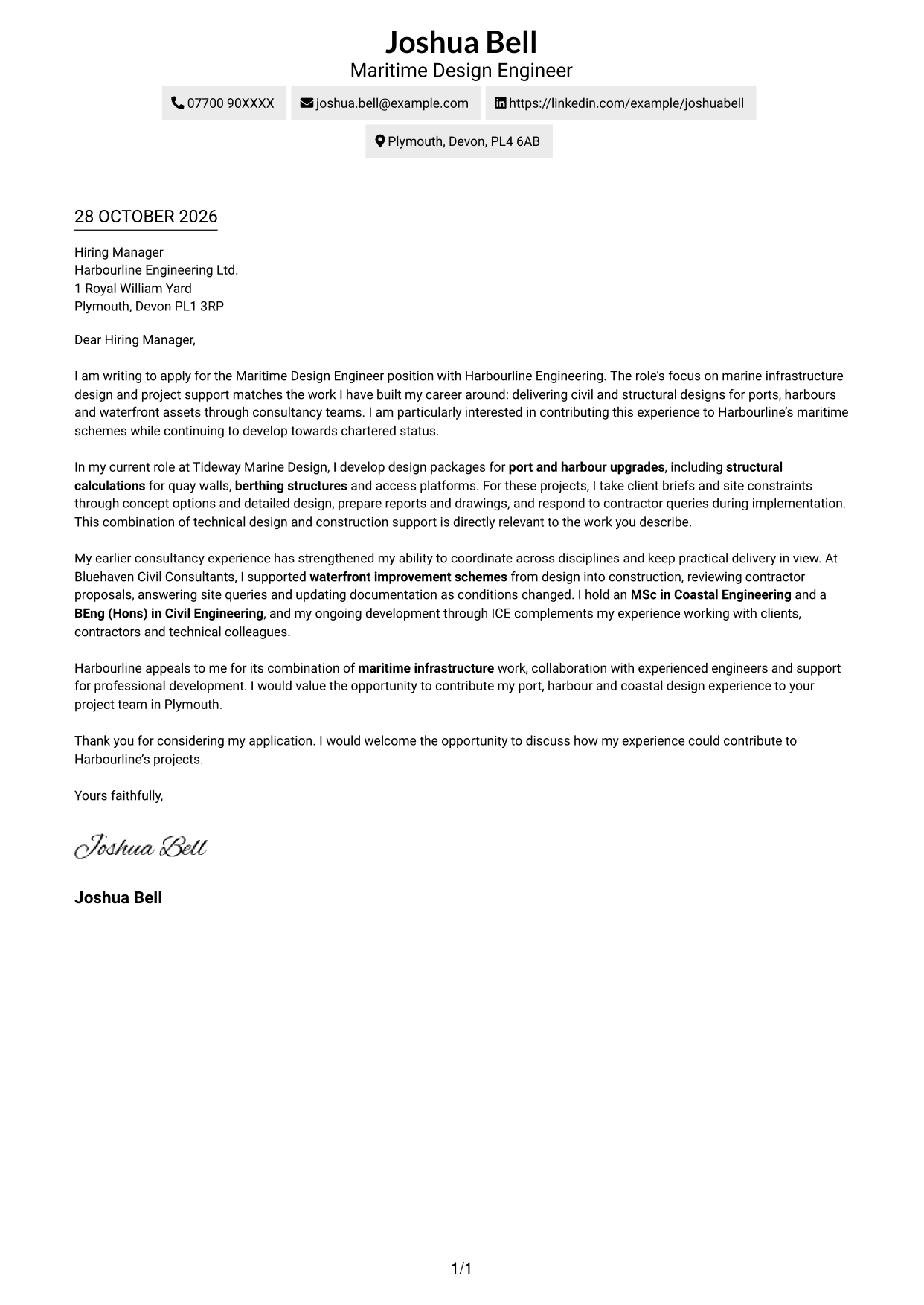 Cover letter example — page 1