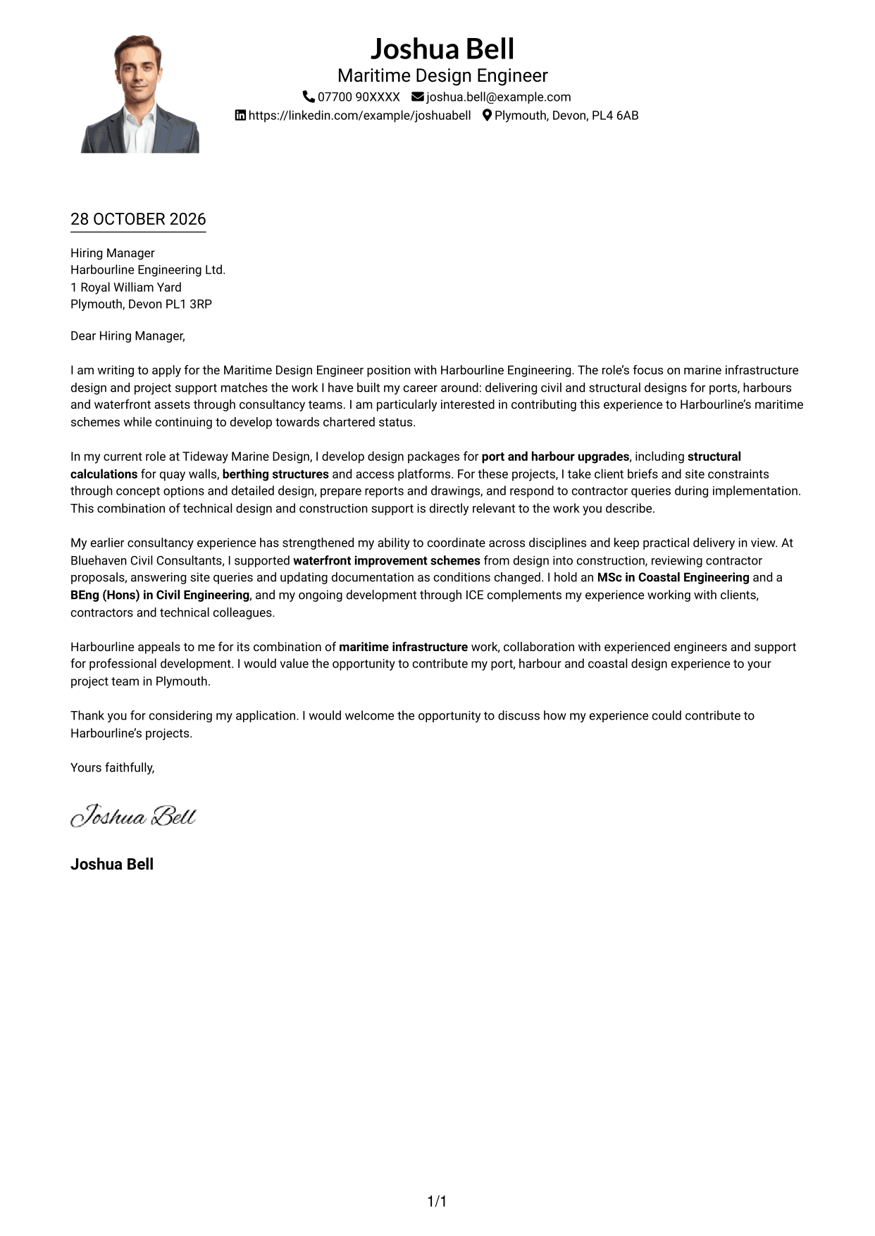 Cover letter example — page 1