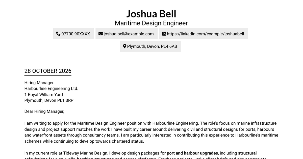Design Engineer - Maritime Cover Letter
