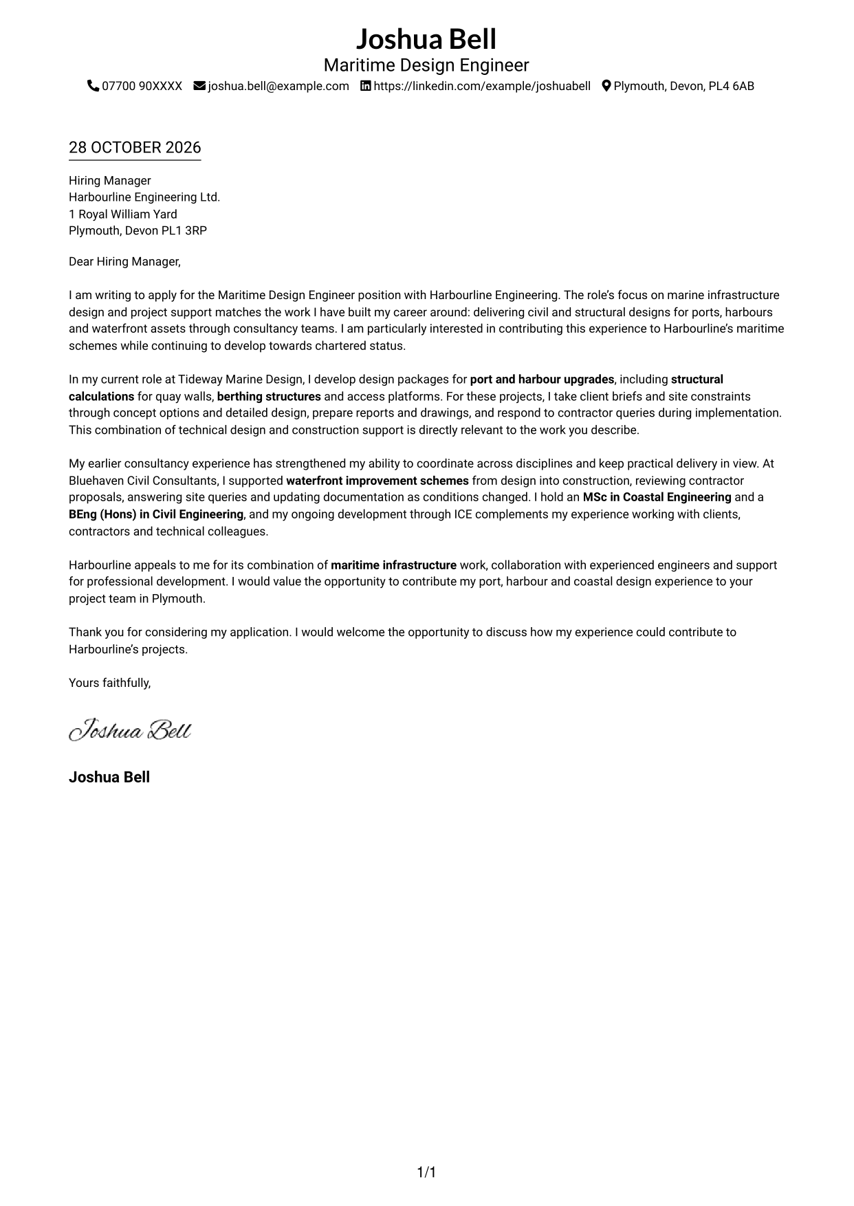 Cover letter example — page 1