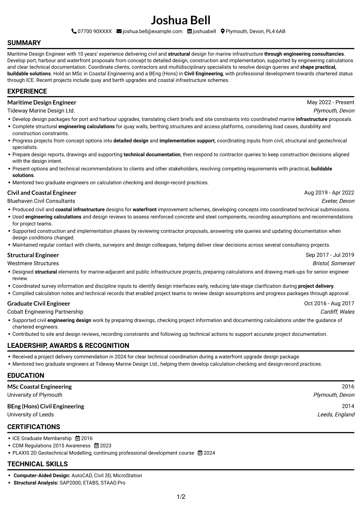 CV example — page 1