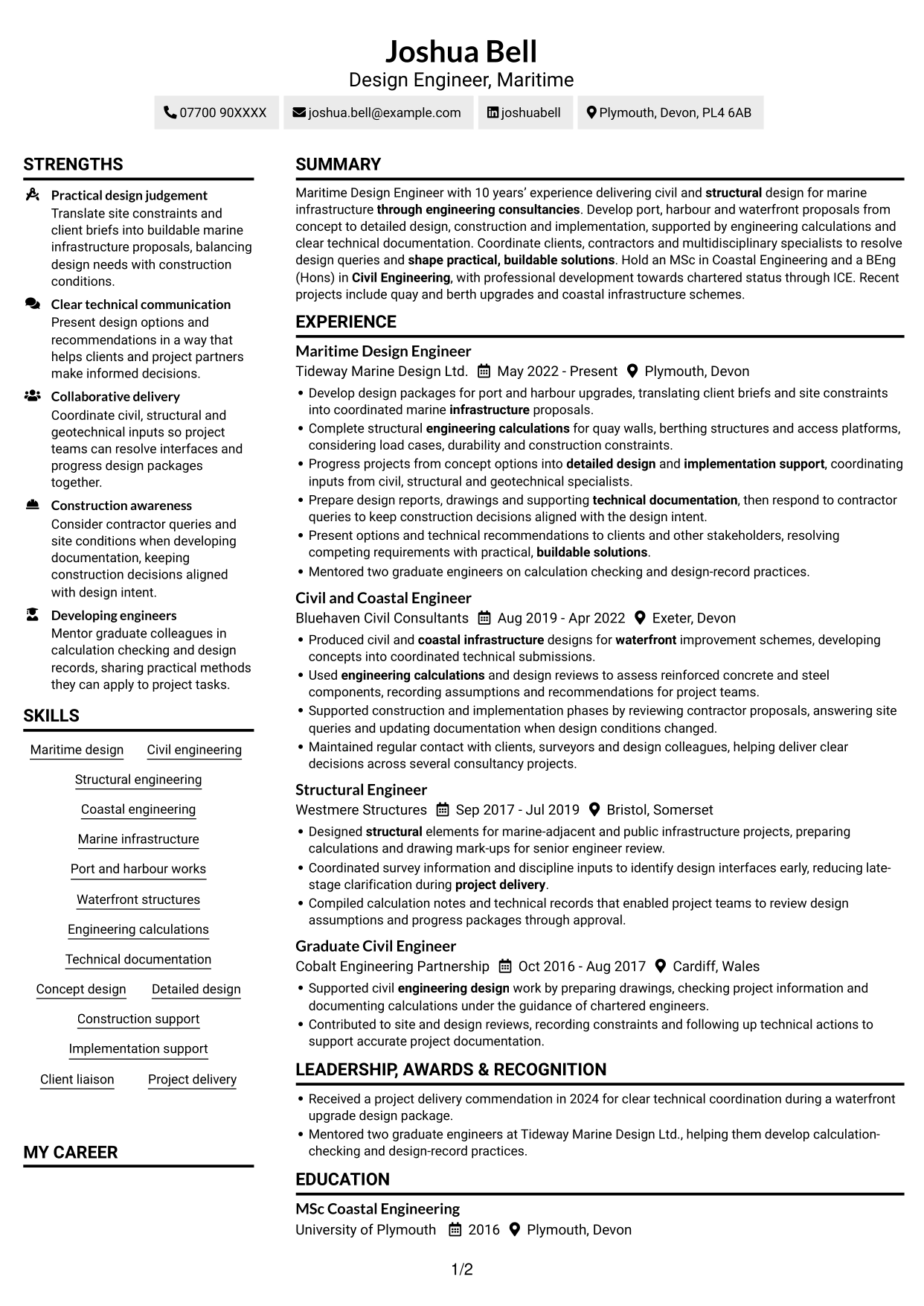 CV example — page 1