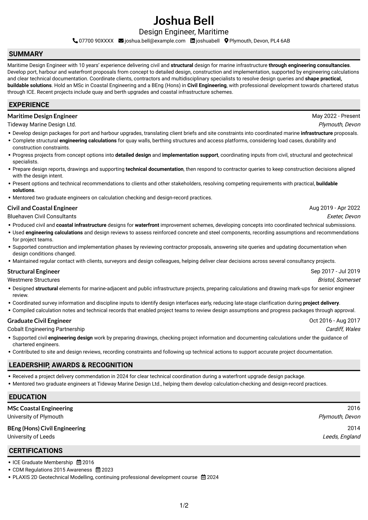 CV example — page 1