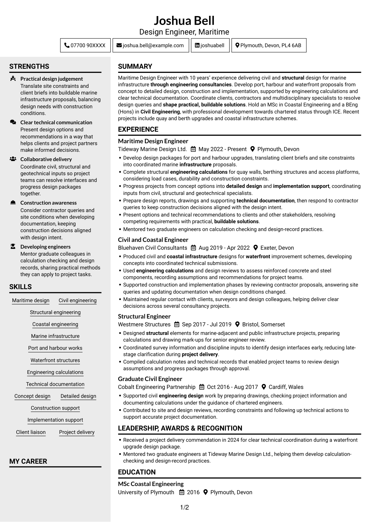 CV example — page 1
