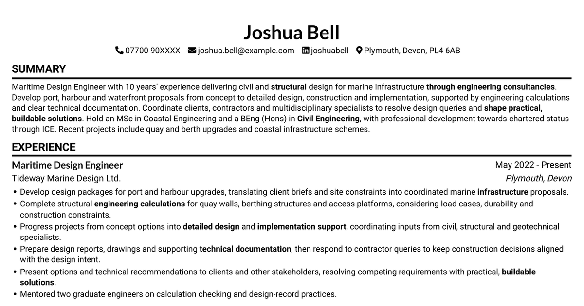 Design Engineer - Maritime CV