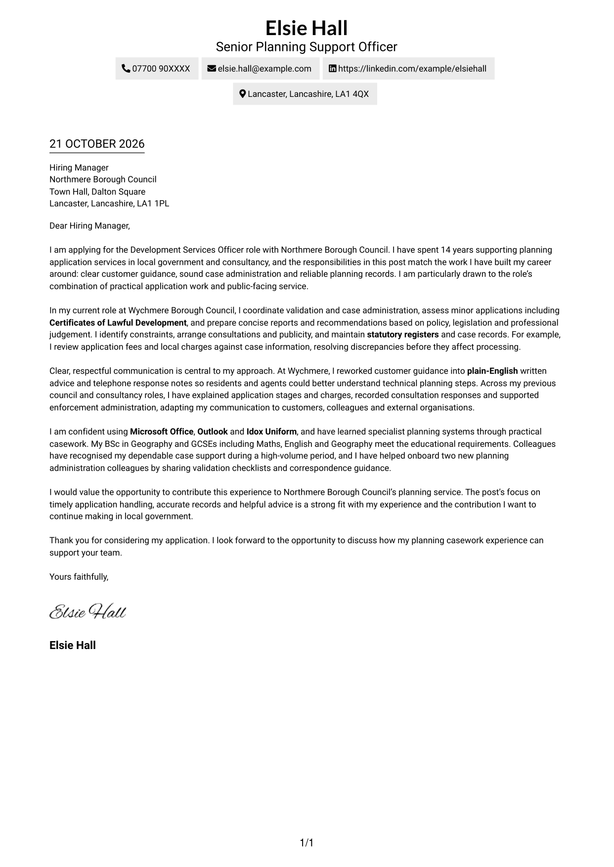 Cover letter example — page 1