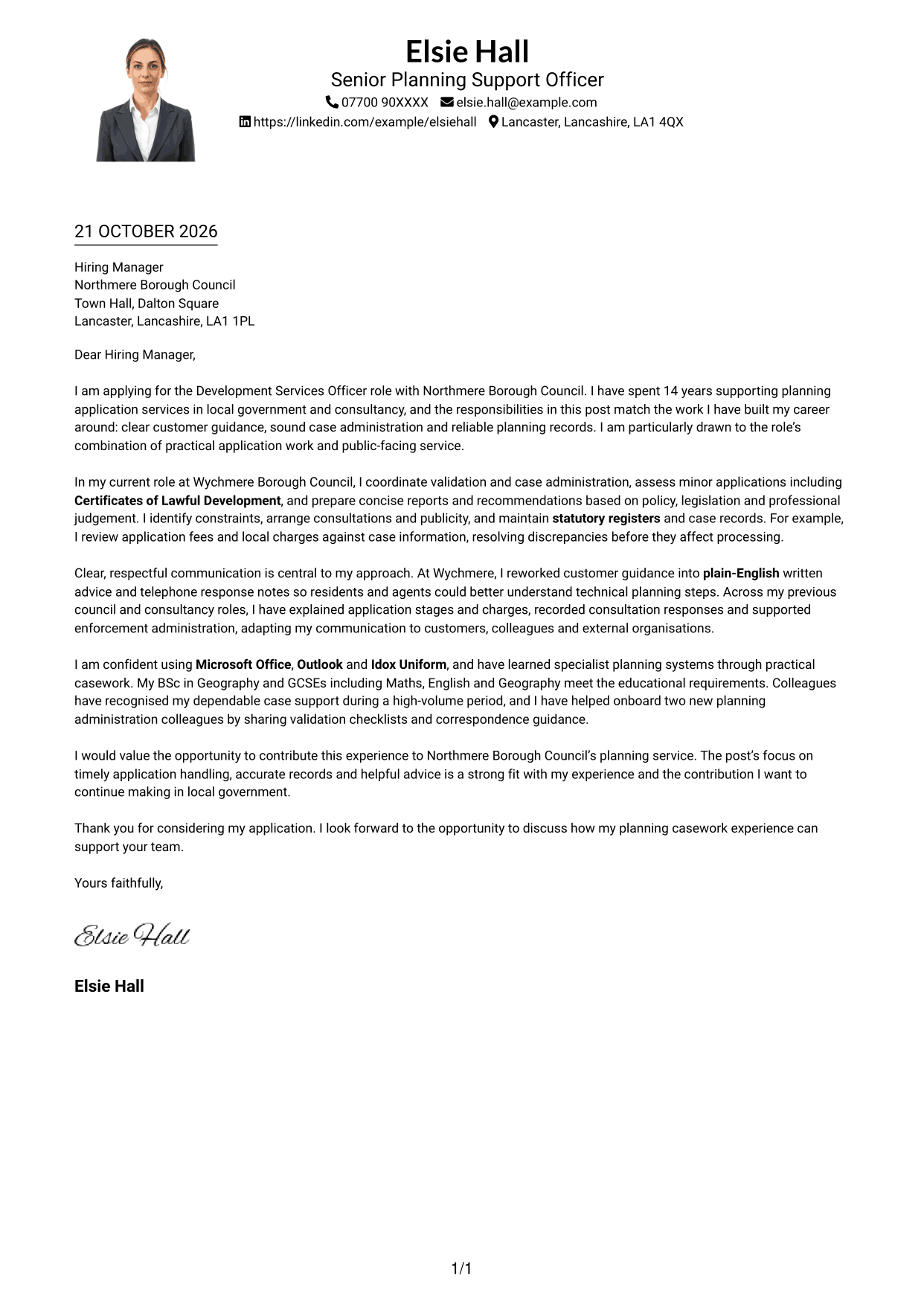 Cover letter example — page 1