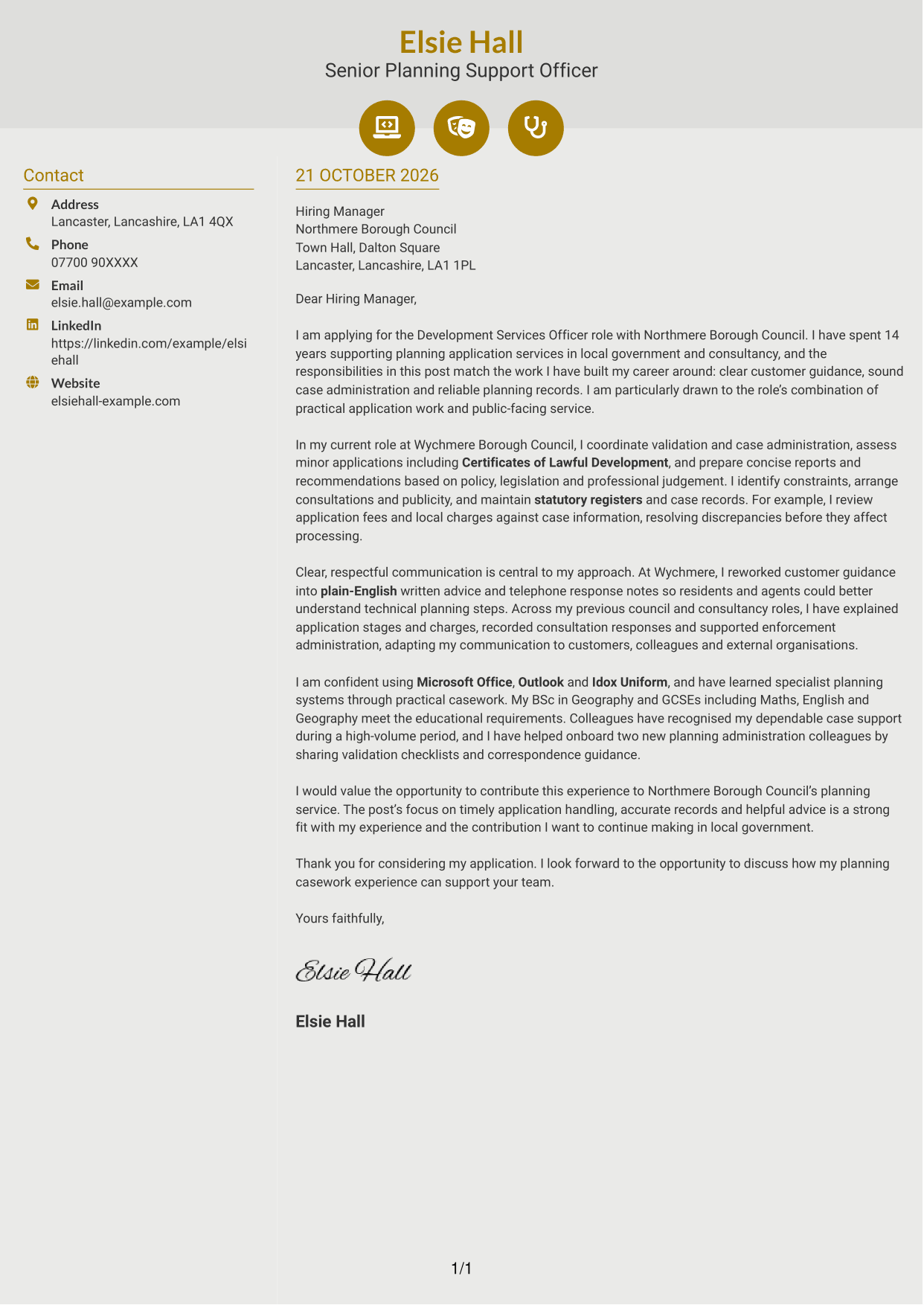 Cover letter example — page 1