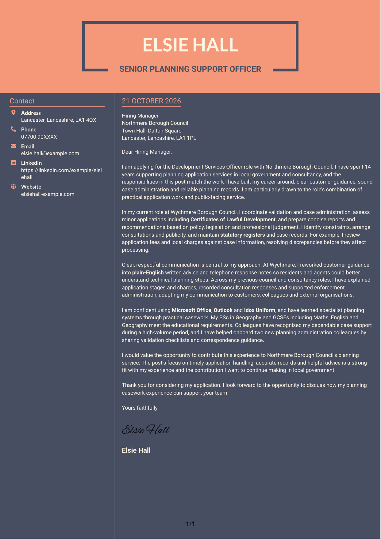 Cover letter example — page 1