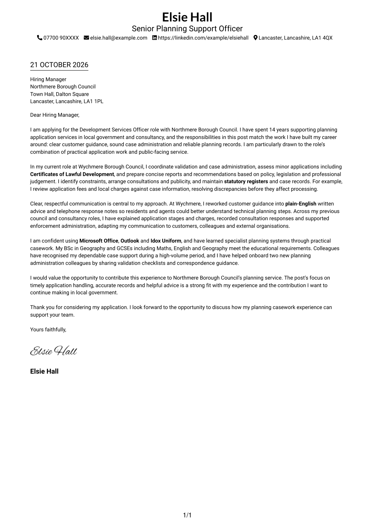 Cover letter example — page 1
