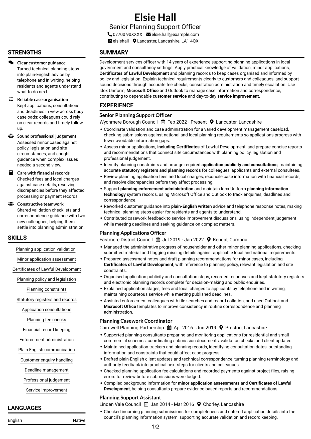 CV example — page 1