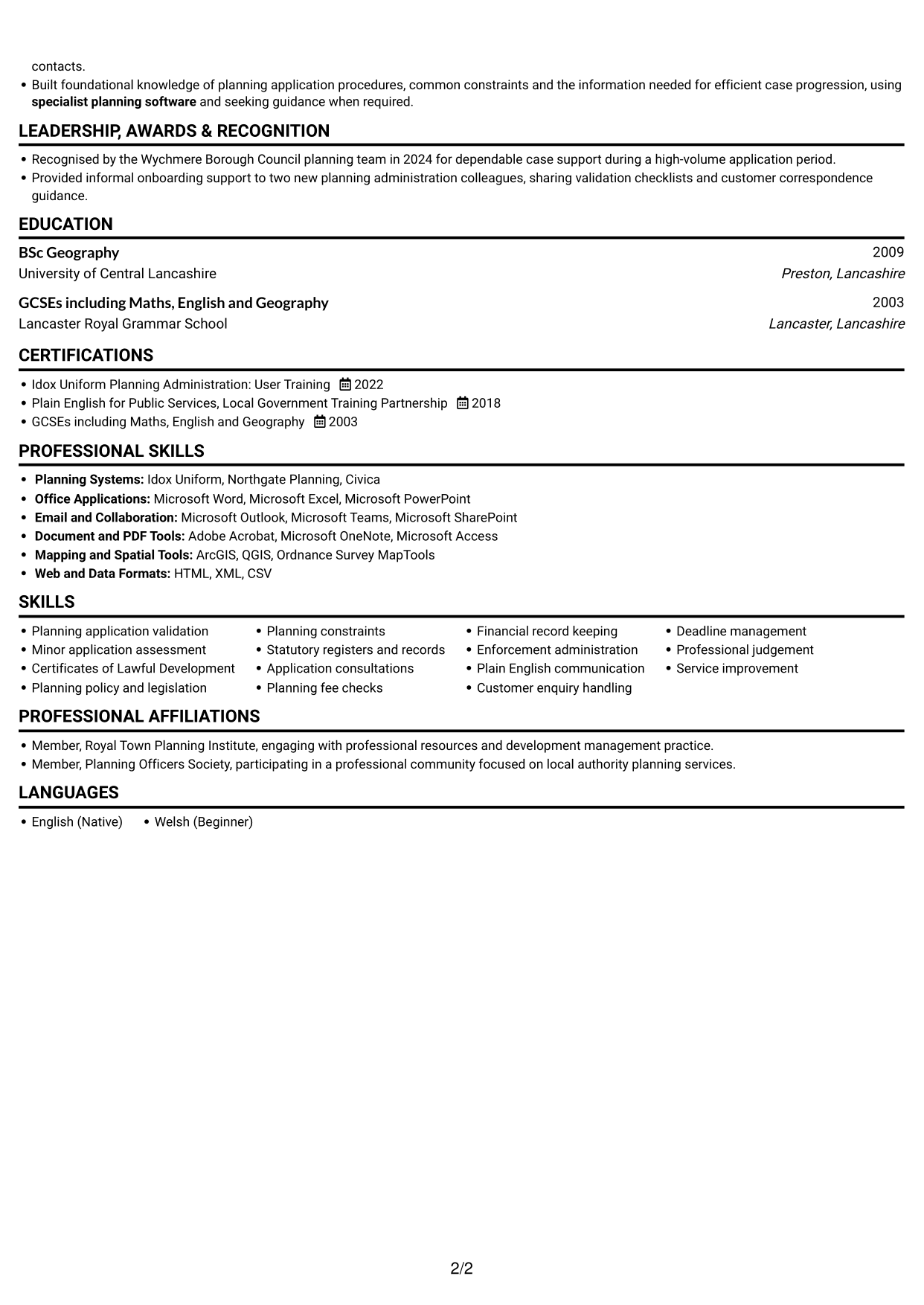 CV example — page 2