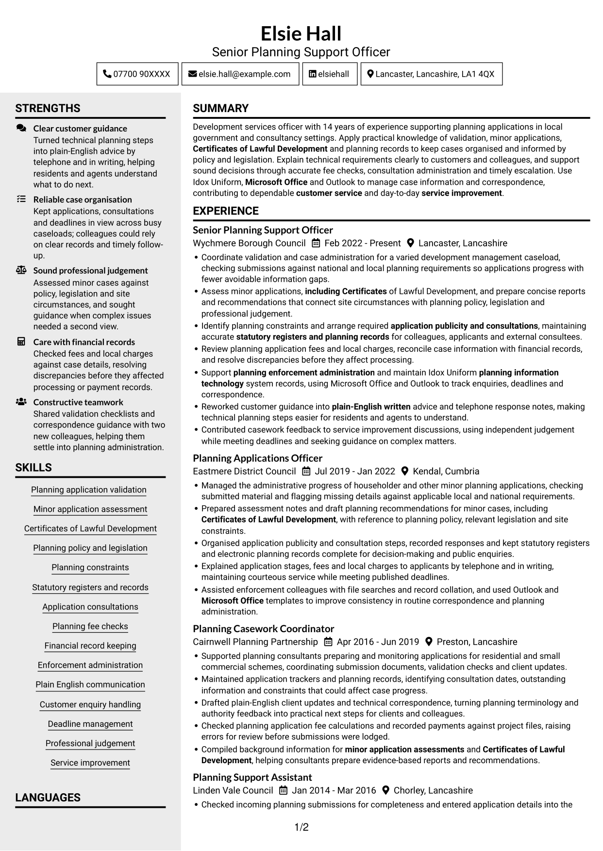CV example — page 1