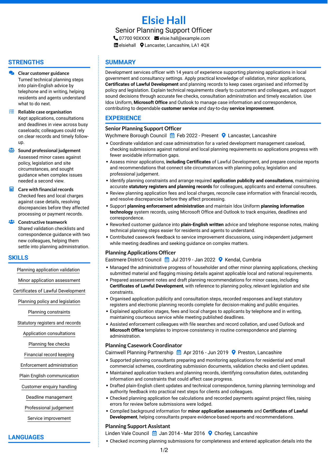 CV example — page 1
