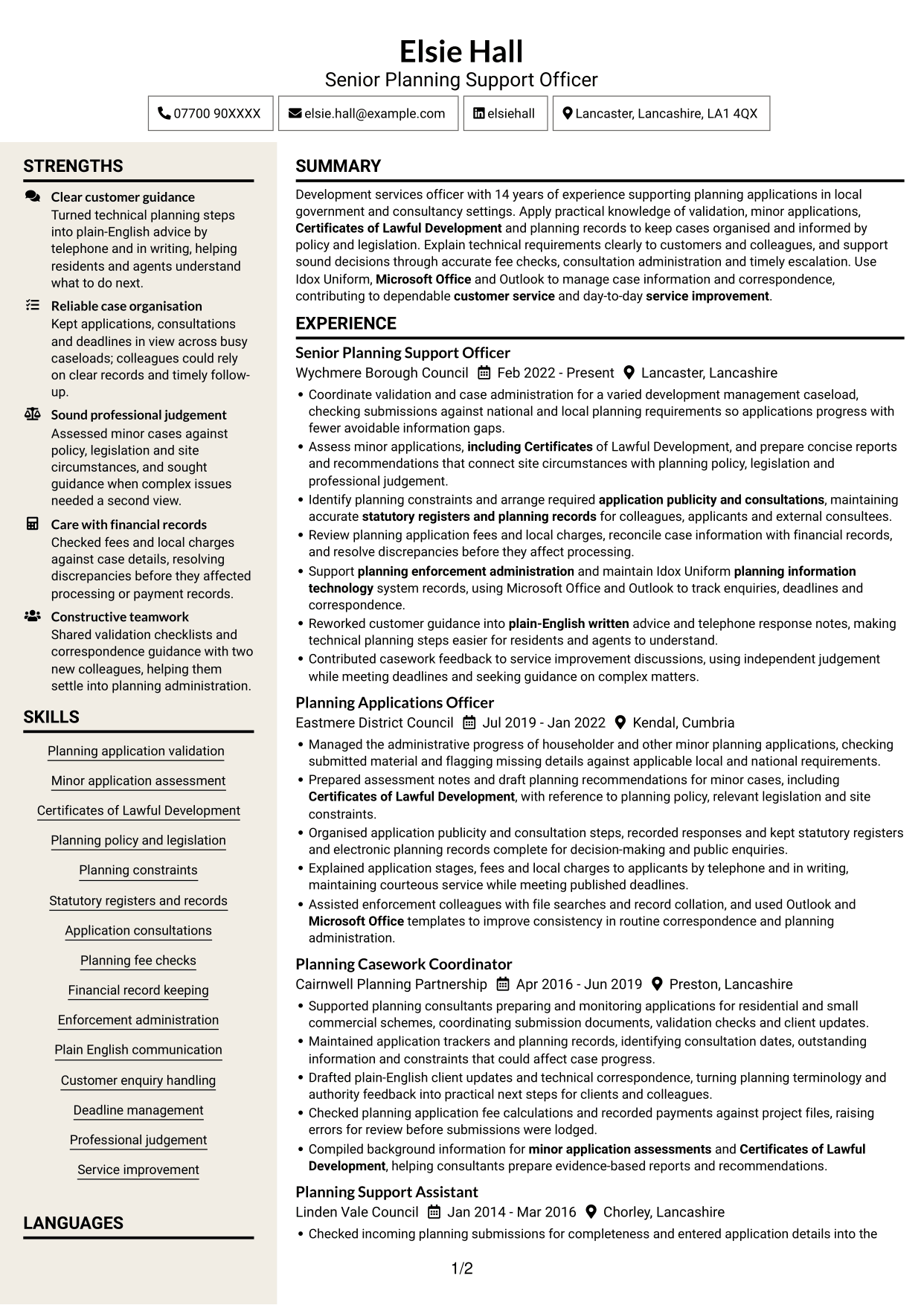 CV example — page 1
