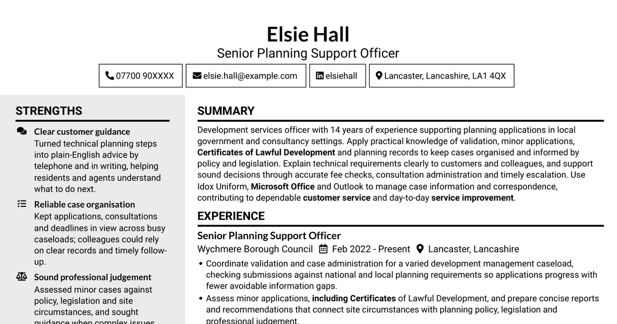 7 Development Services Officer - Planning Applications CV Templates with Example