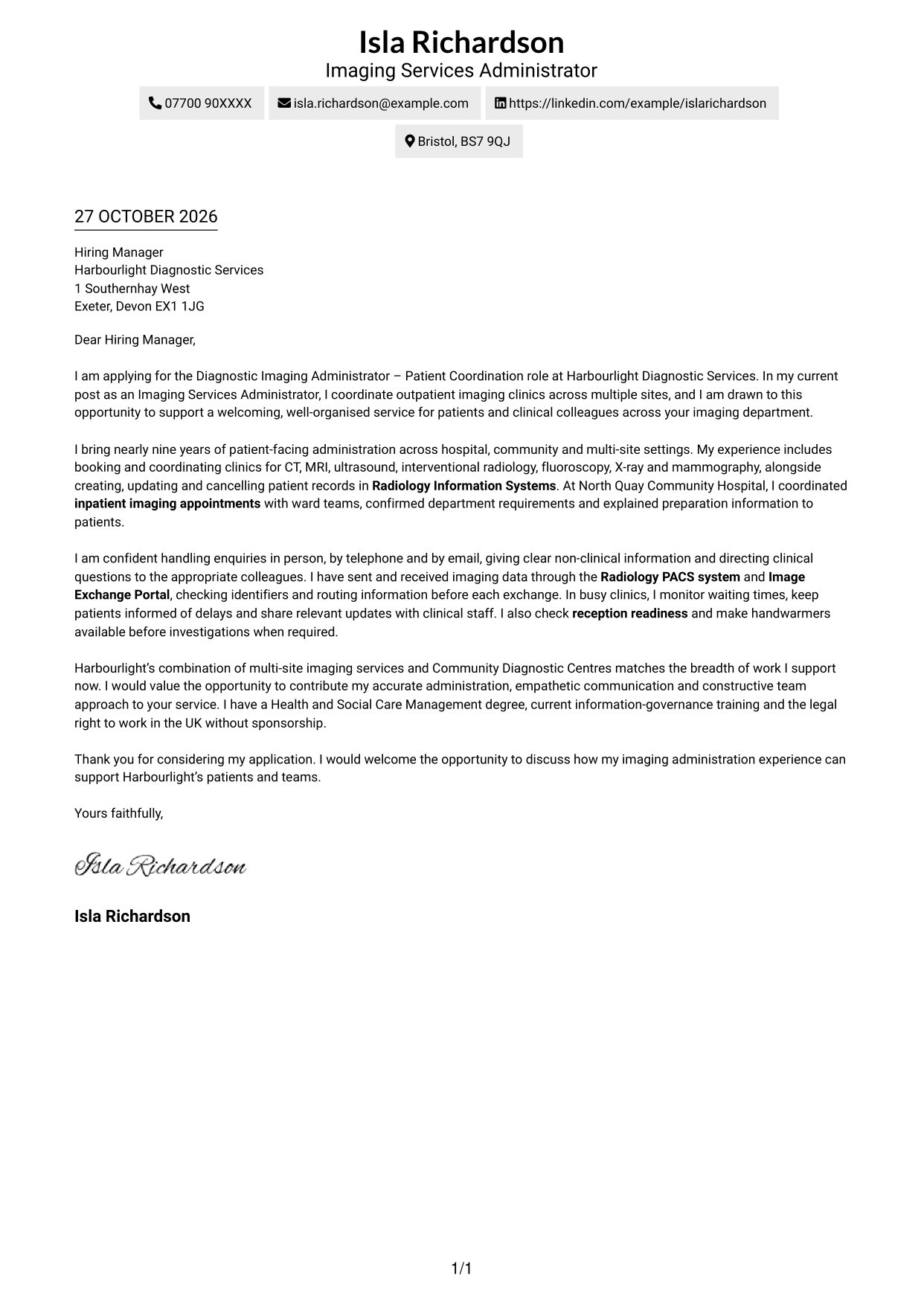 Cover letter example — page 1