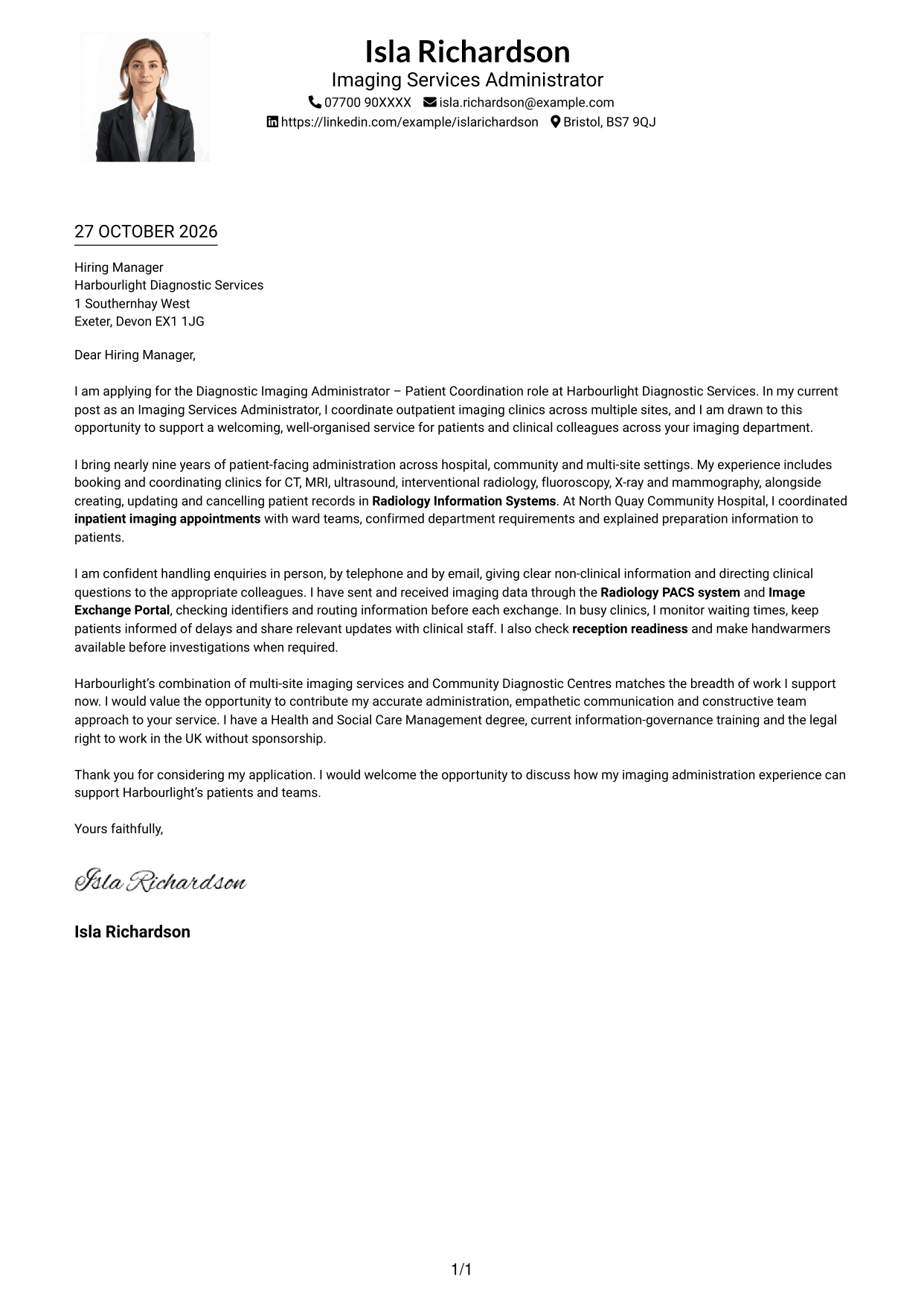 Cover letter example — page 1