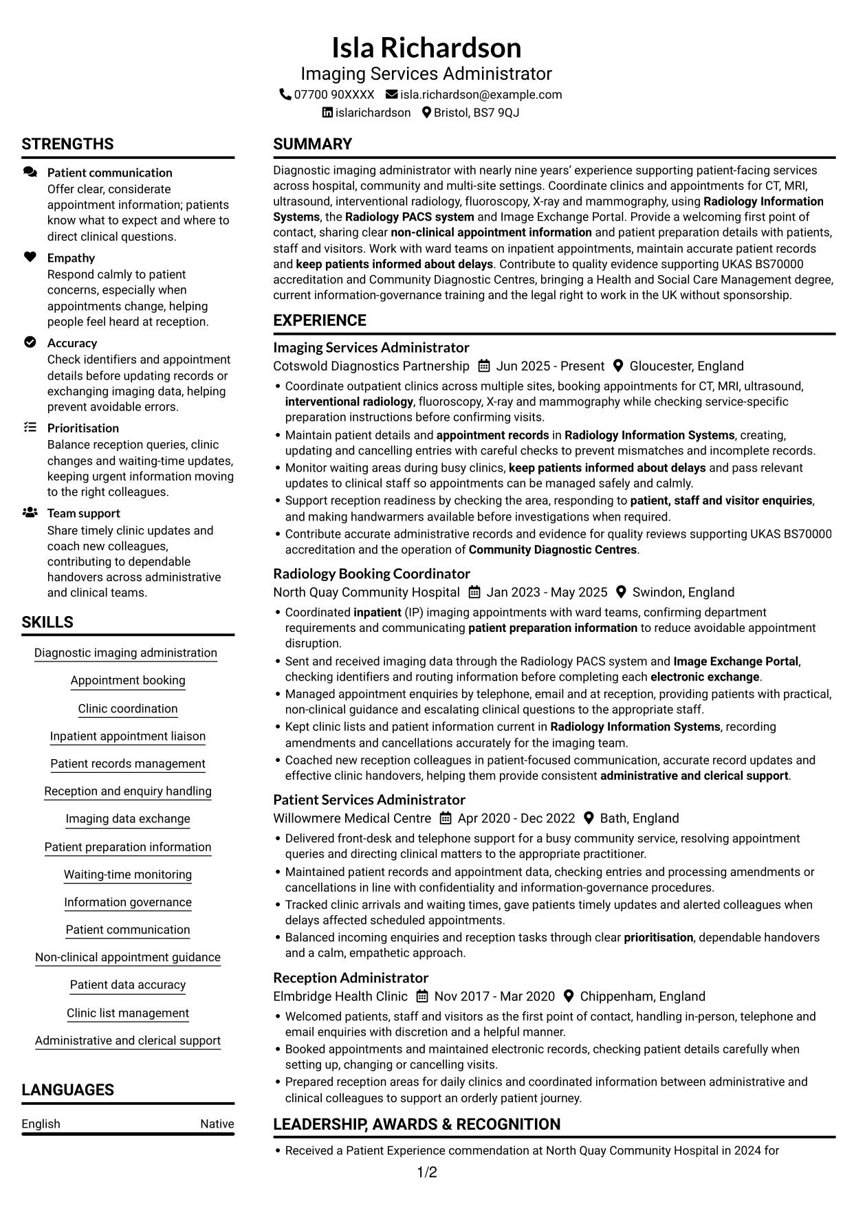 CV example — page 1