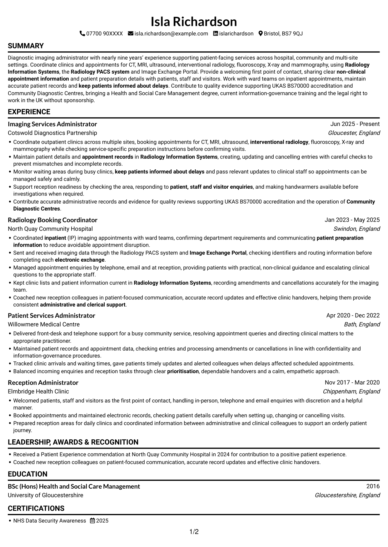 CV example — page 1