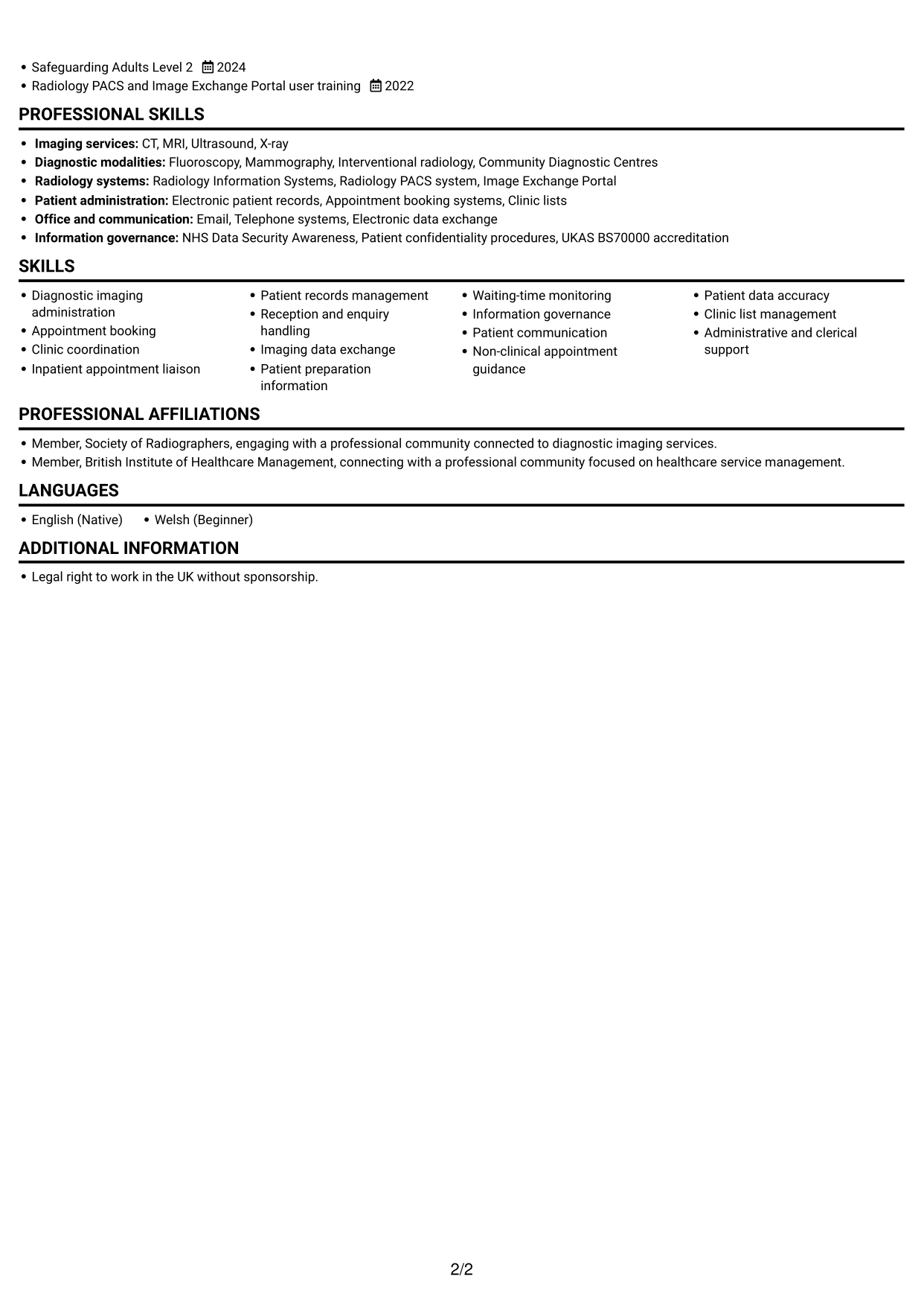 CV example — page 2