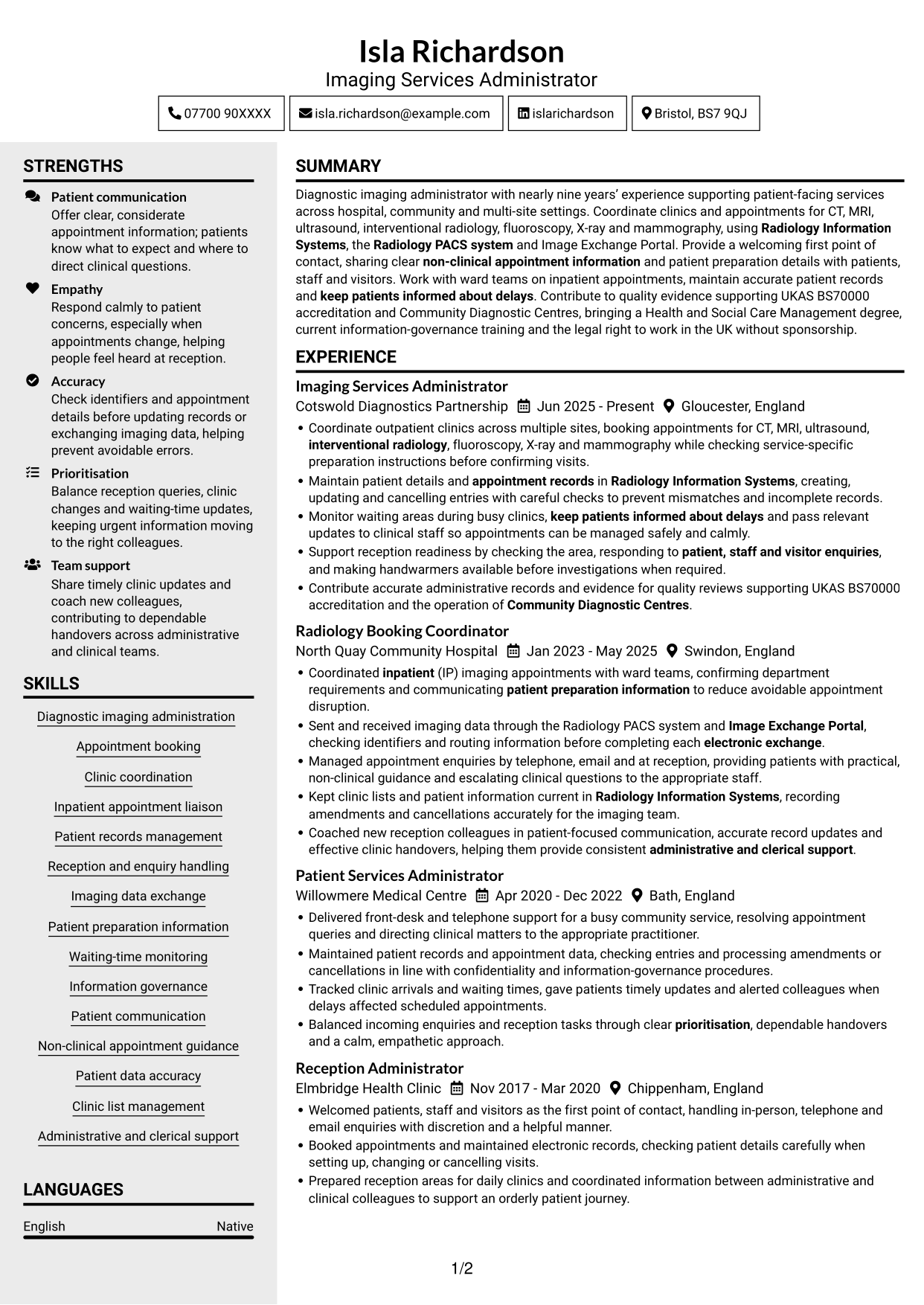 CV example — page 1