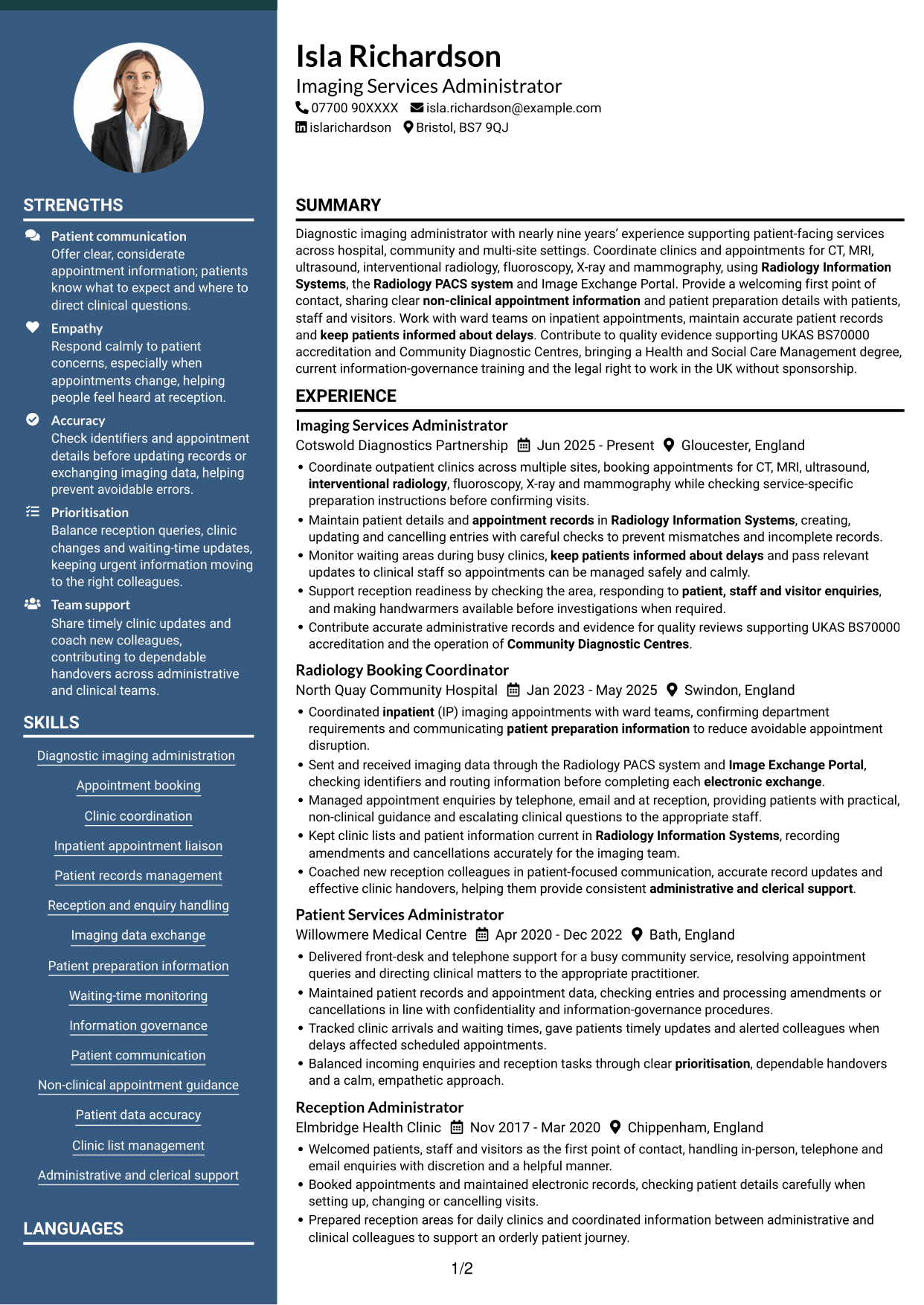 CV example — page 1