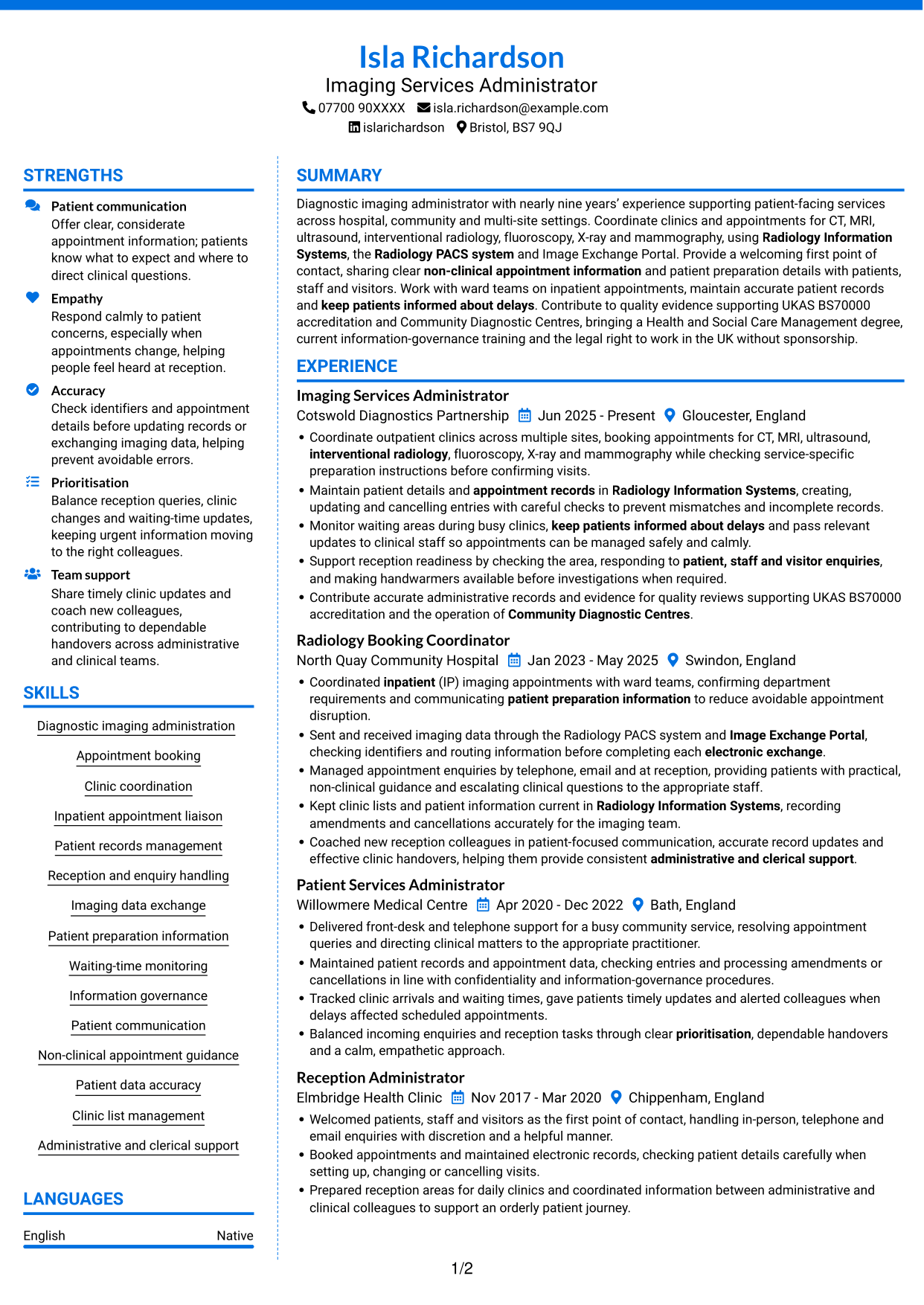 CV example — page 1
