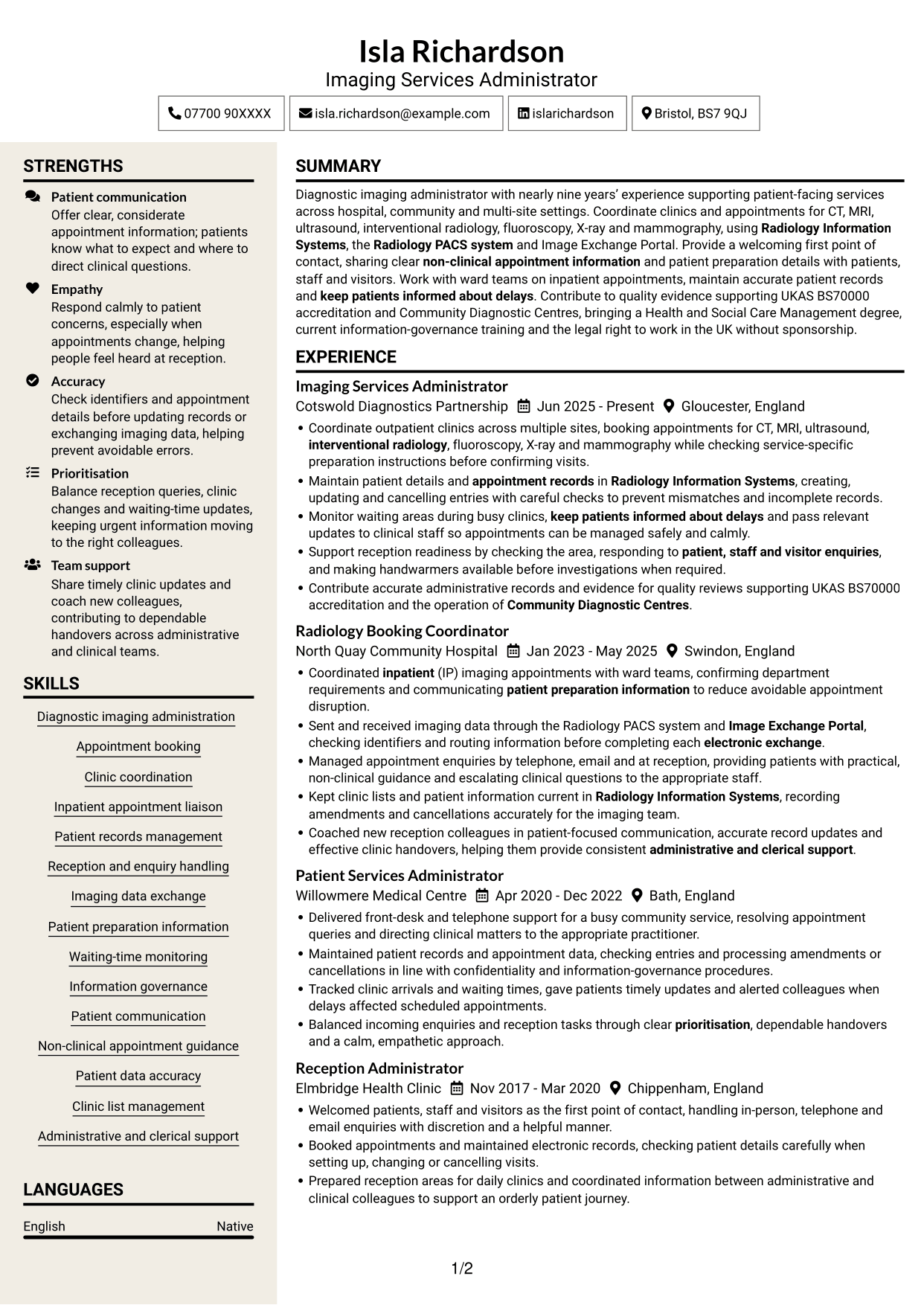 CV example — page 1