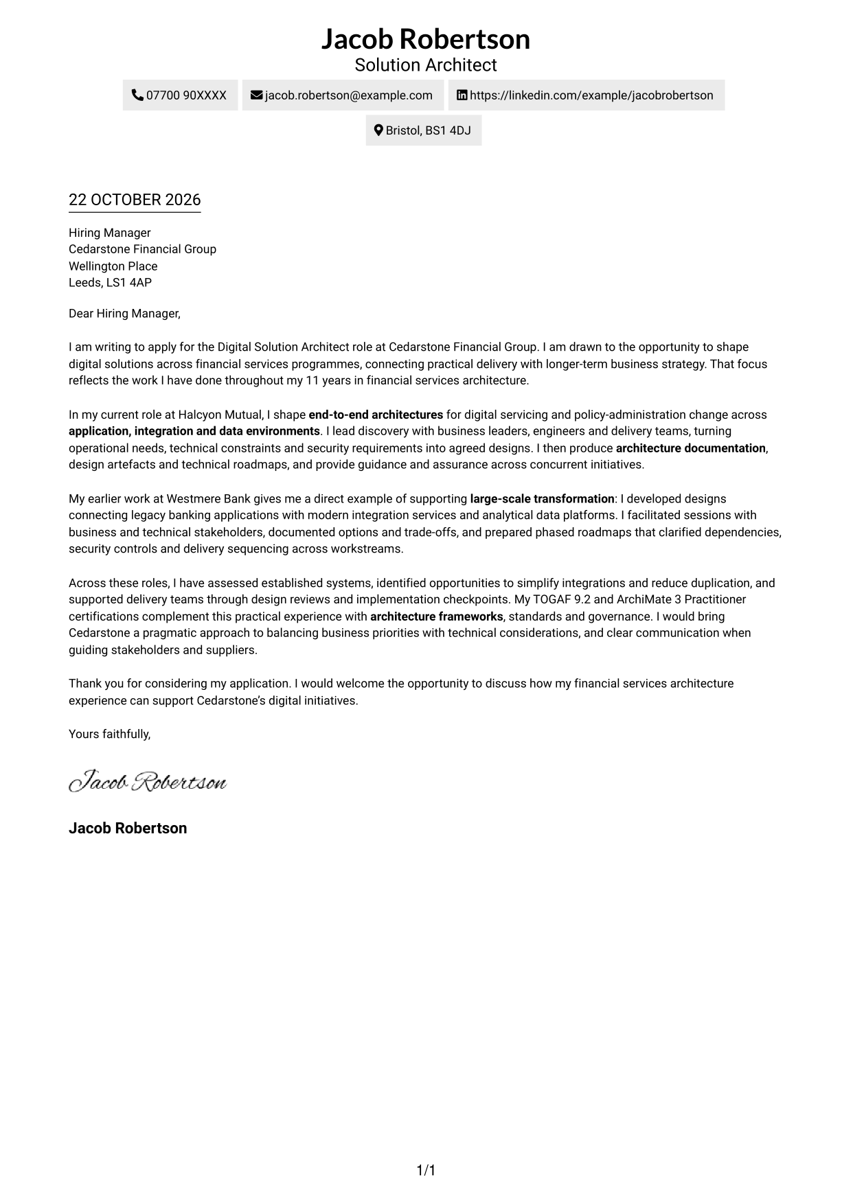 Cover letter example — page 1