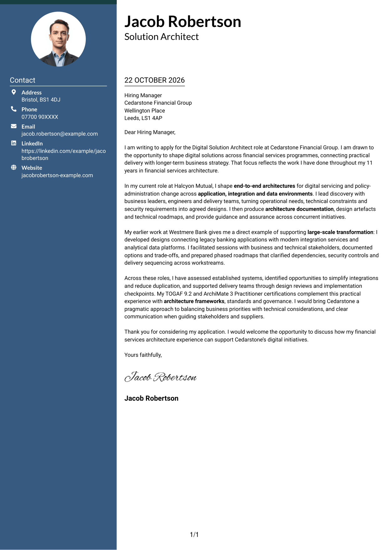 Cover letter example — page 1