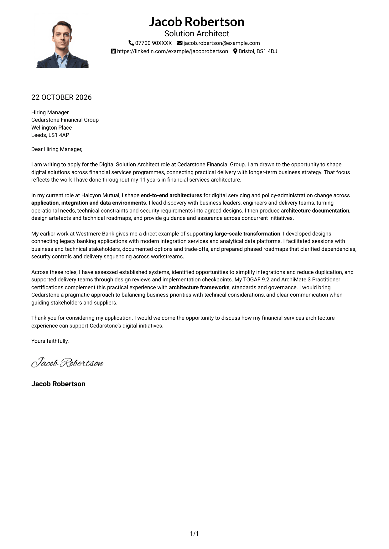 Cover letter example — page 1